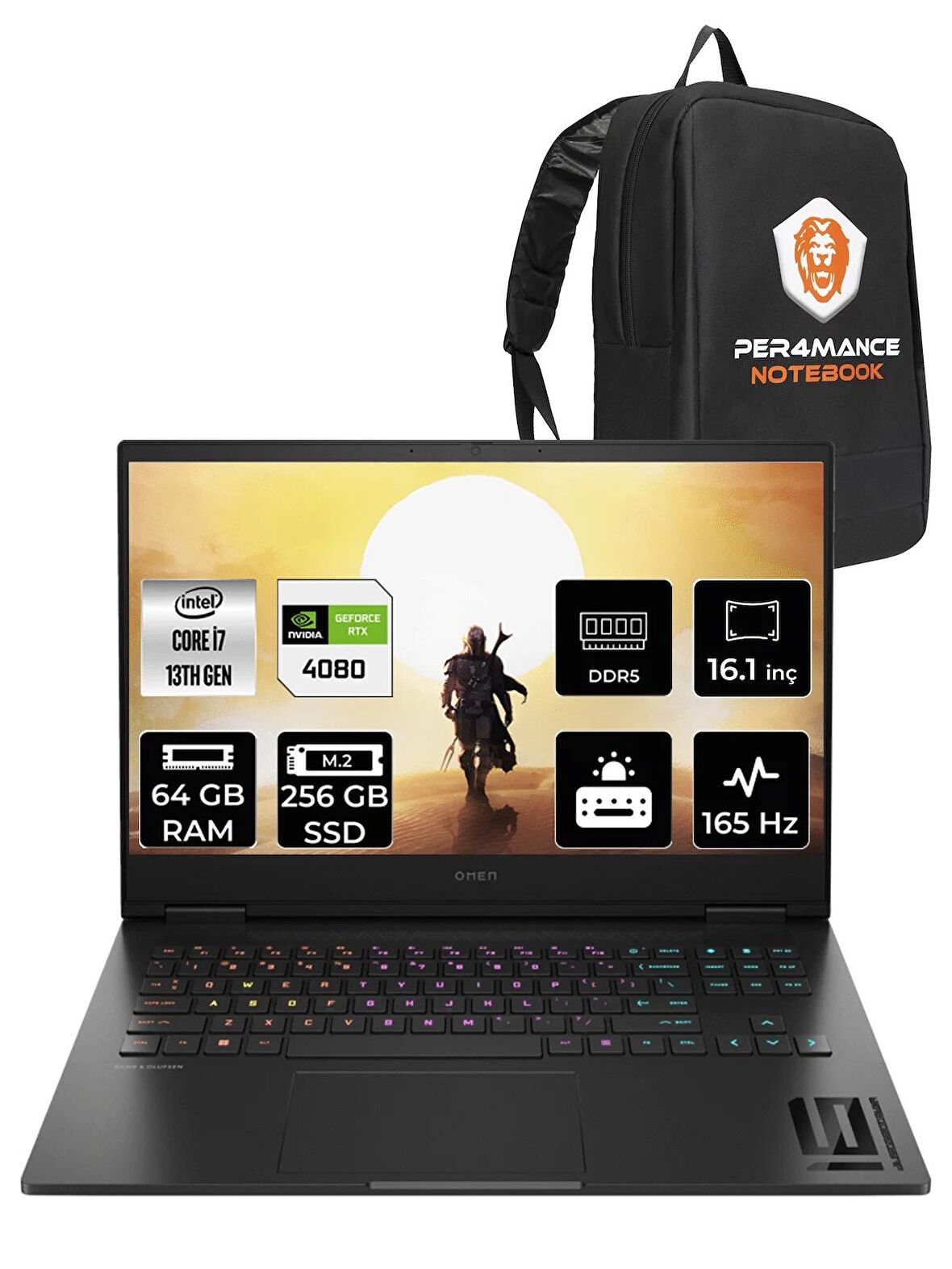 HP OMEN 16  i7-13700HX 64GB RAM 256GB SSD RTX4080/12GB 165HZ 16.1 FHD FDOS 81T48EA & PER4 ÇANTA