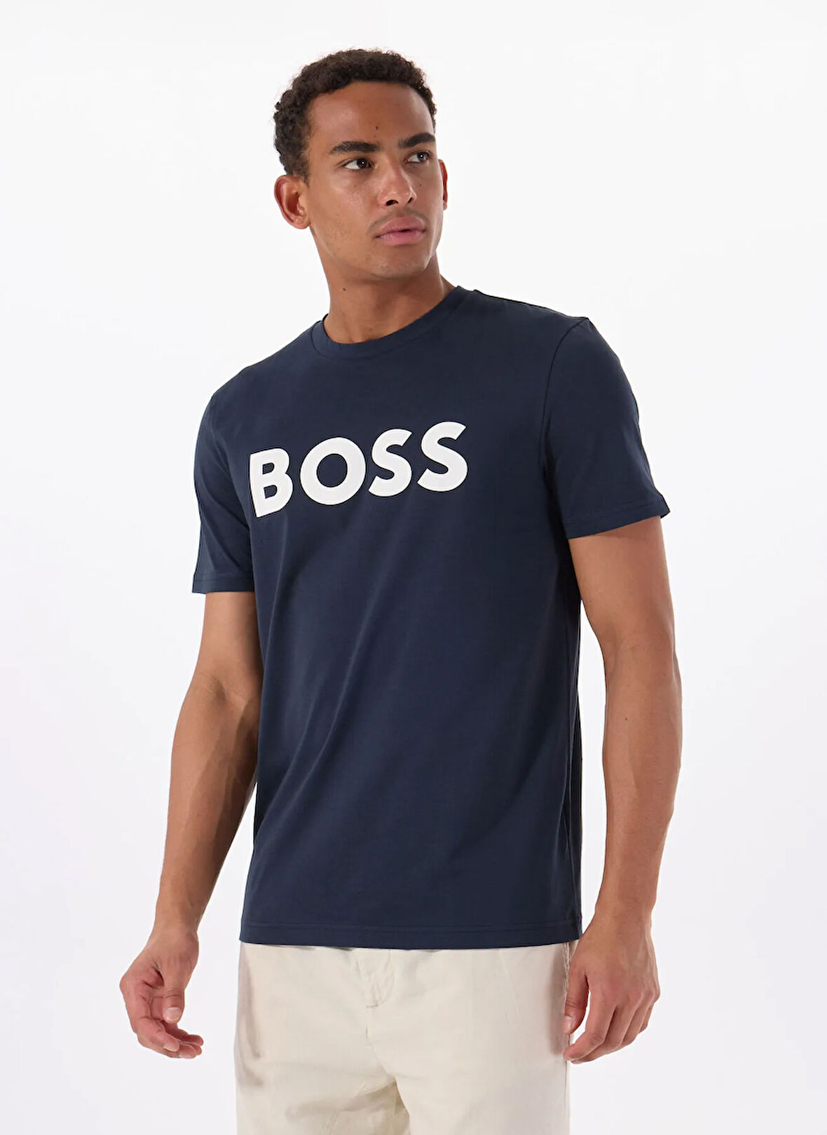 Boss Bisiklet Yaka Lacivert Erkek T-Shirt Thinking