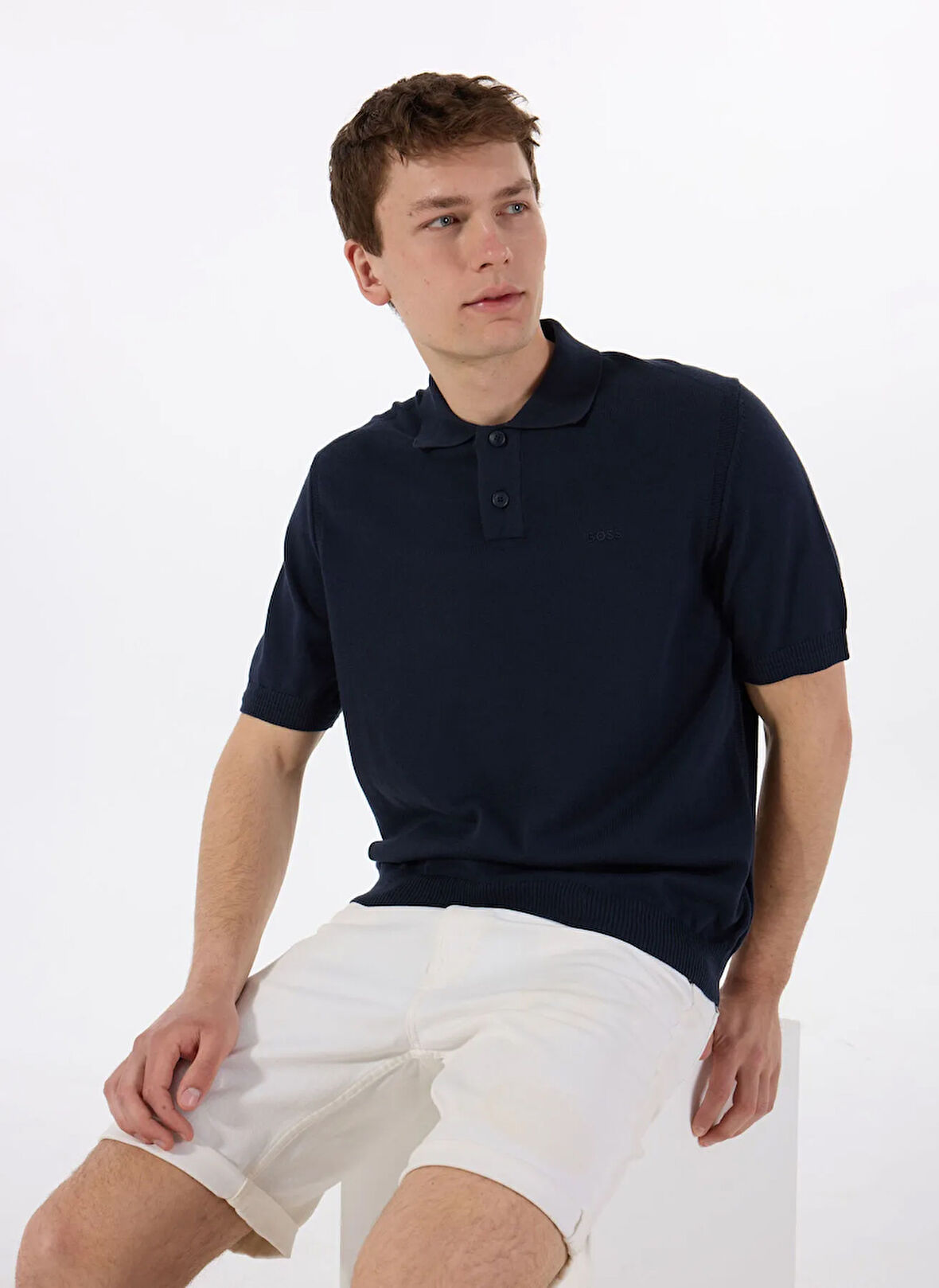 Boss Polo Yaka Regular Fit Lacivert Erkek Kazak Asac_P