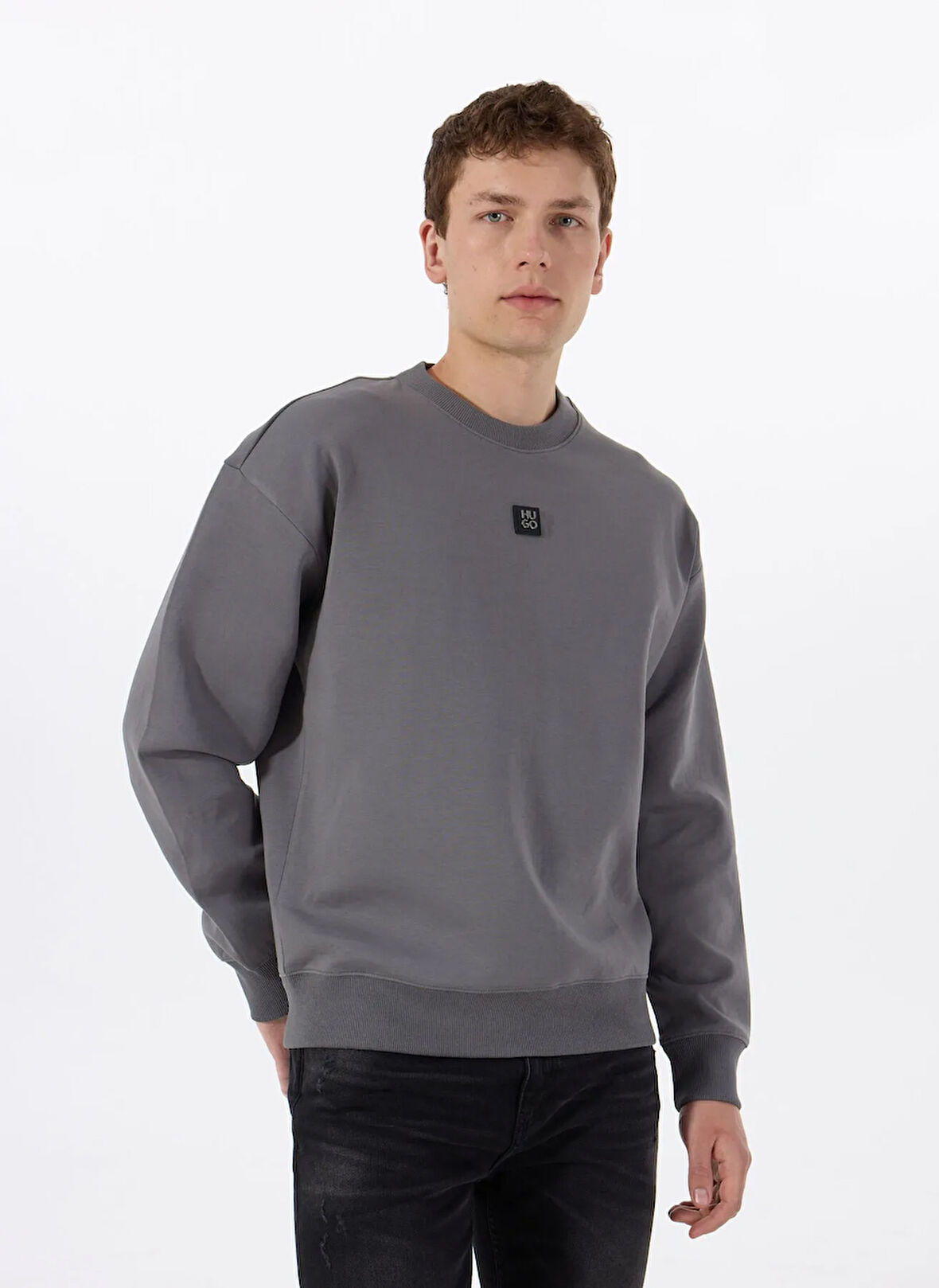 Hugo Bisiklet Yaka Gri Erkek Sweatshırt 50533689_Dettil 10267272 01