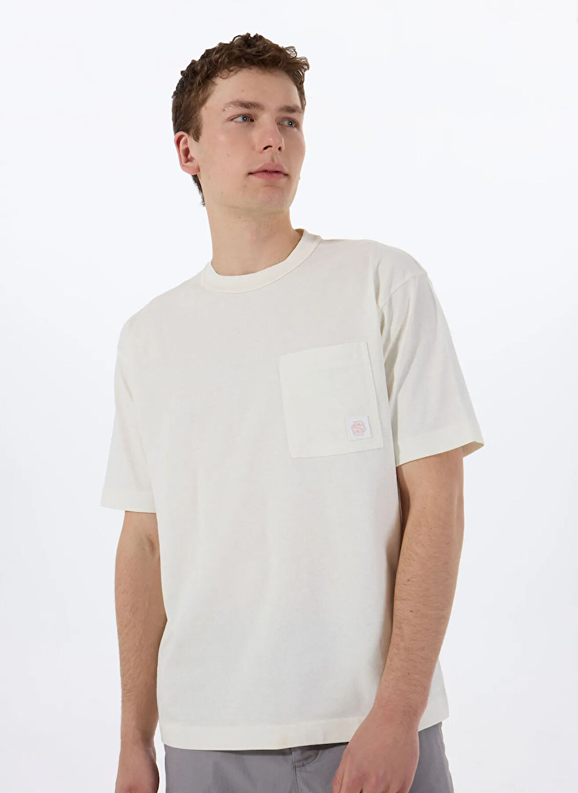 Boss Bisiklet Yaka Ekru Erkek T-Shirt Te_cotton