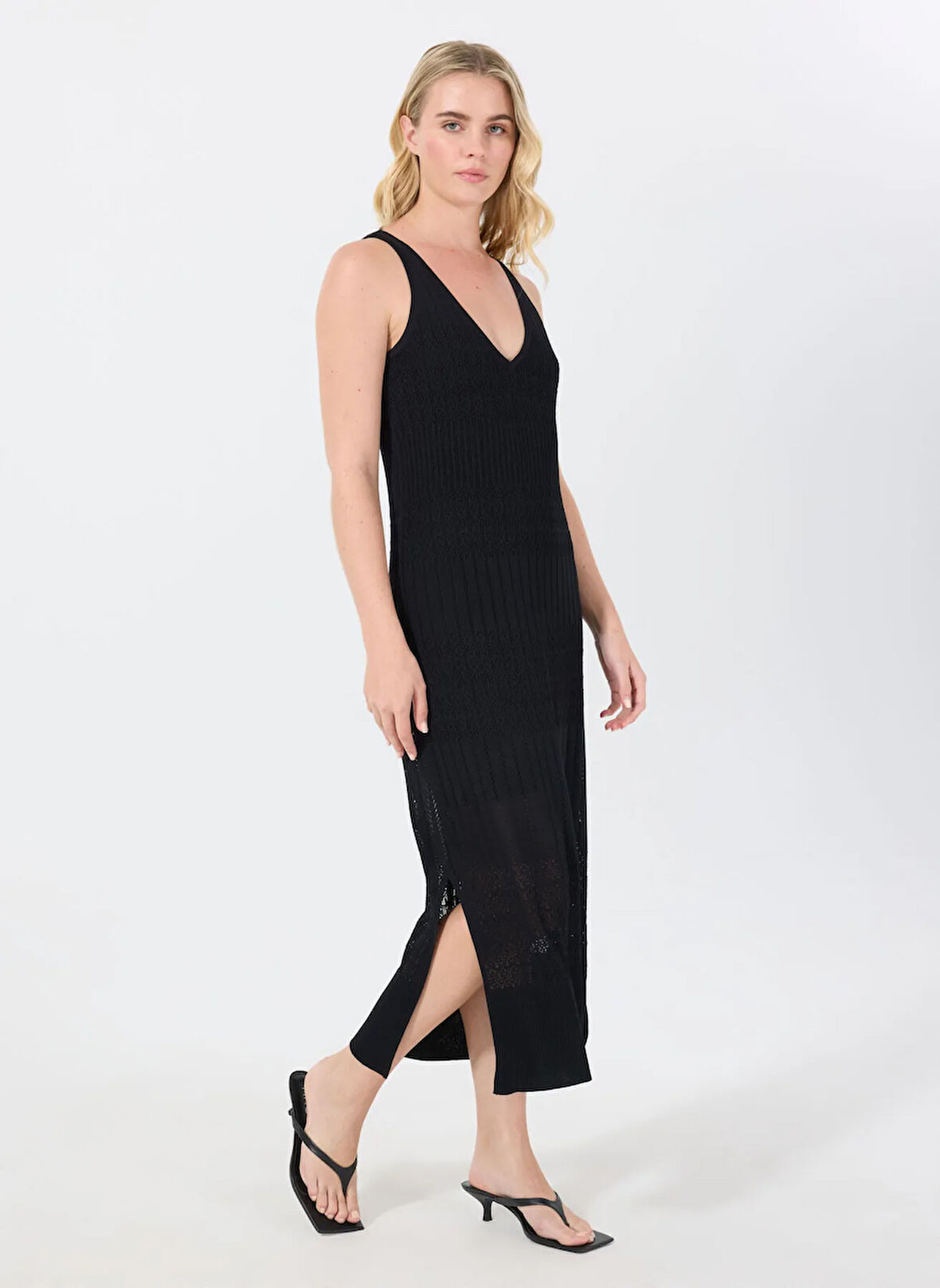 Boss V Yaka Düz Siyah Standart Kadın Elbise 50535506