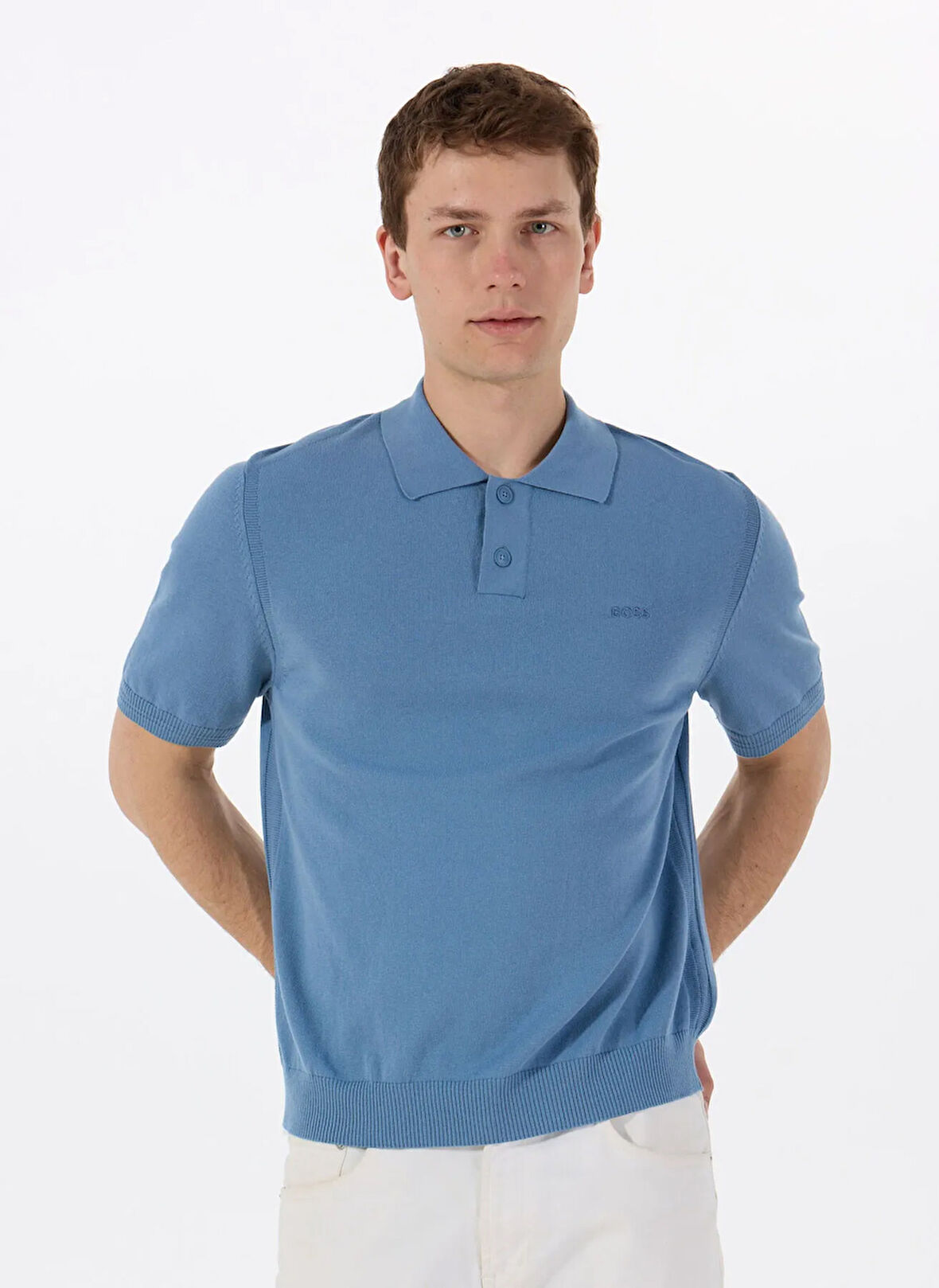 Boss Polo Yaka Regular Fit Mavi Erkek Kazak Asac_P