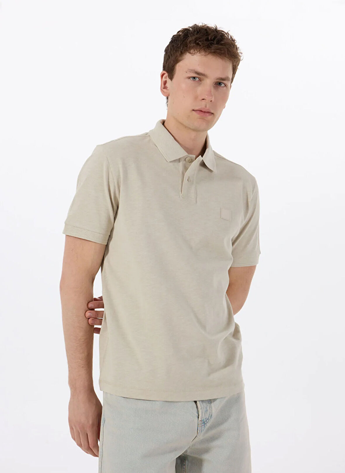 Boss Bej Erkek Polo T-Shirt Pe_linenlogo