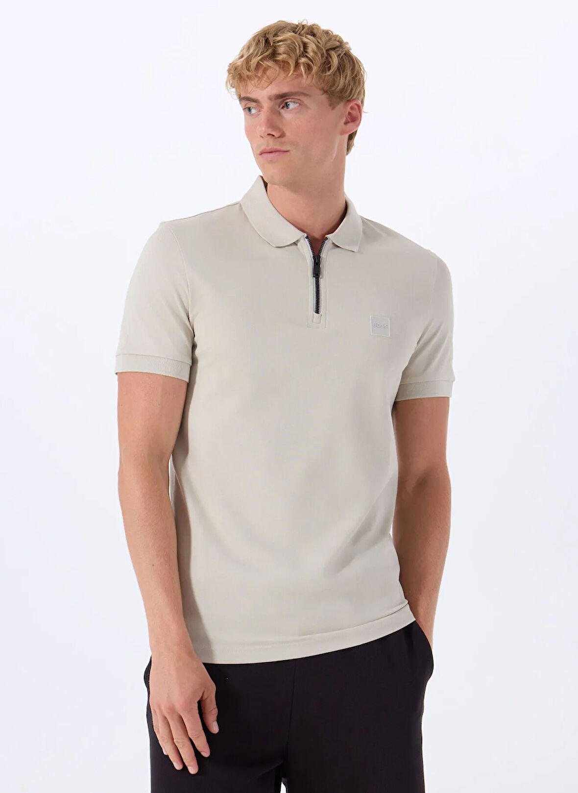 Boss Bej Erkek Polo T-Shirt Passerzip