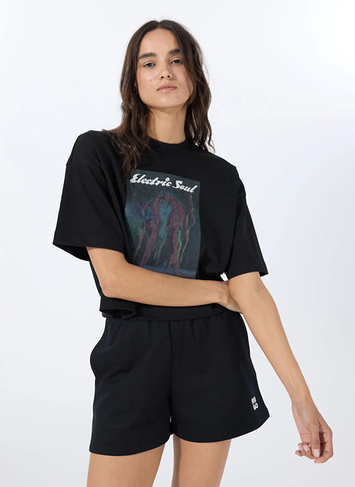 Hugo Bisiklet Yaka Düz Siyah Kadın T-Shirt 50540927