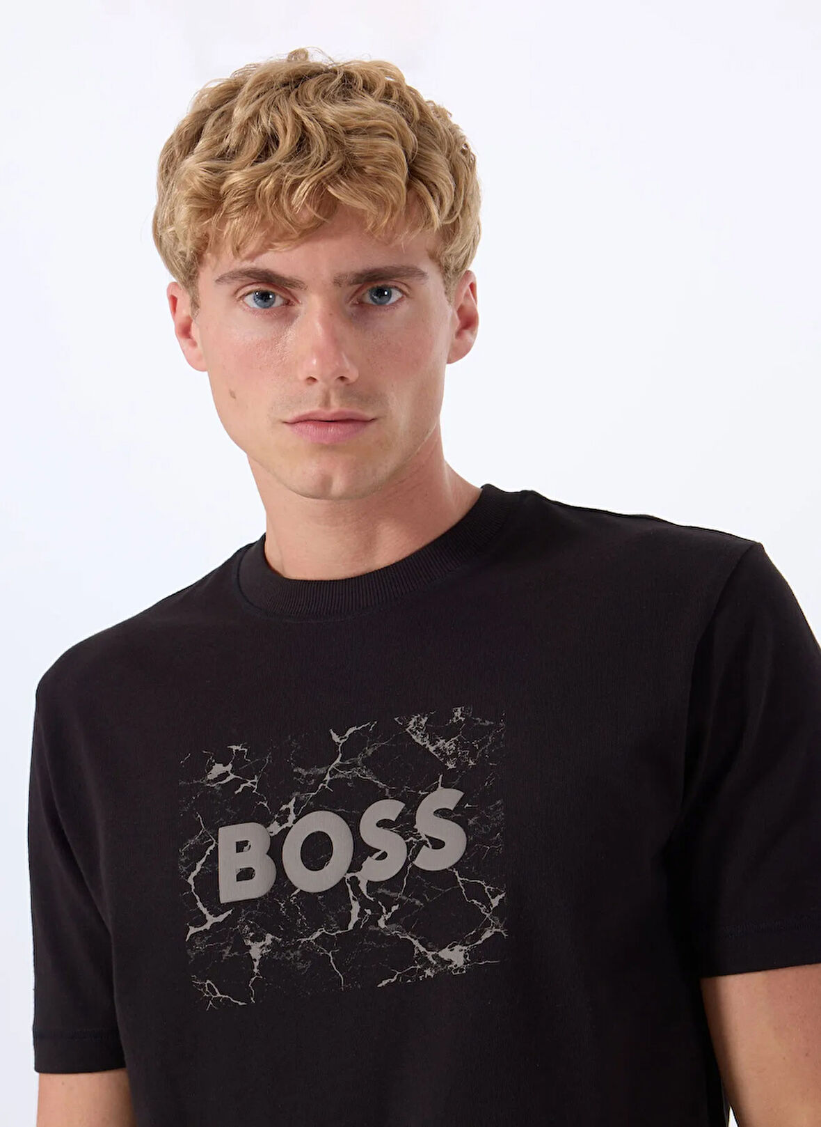Boss Bisiklet Yaka Siyah Erkek T-Shirt Te_Logospace