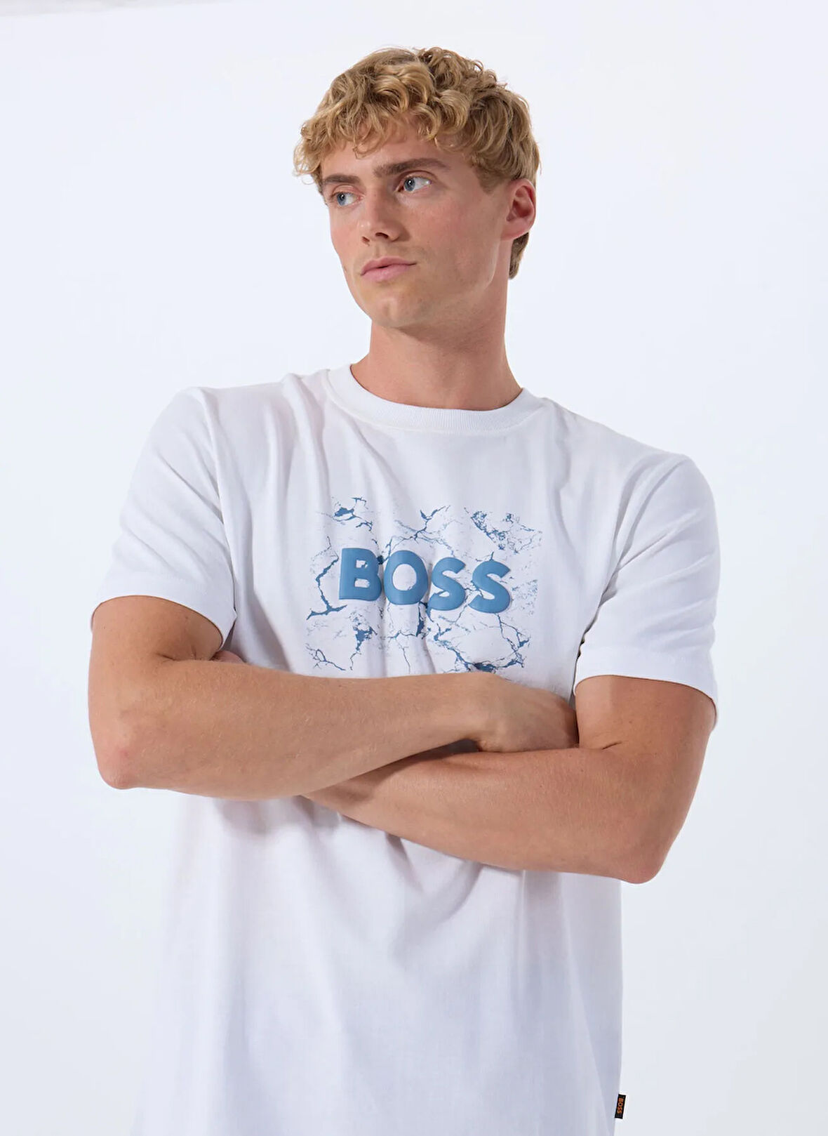 Boss Bisiklet Yaka Beyaz Erkek T-Shirt Te_Logospace