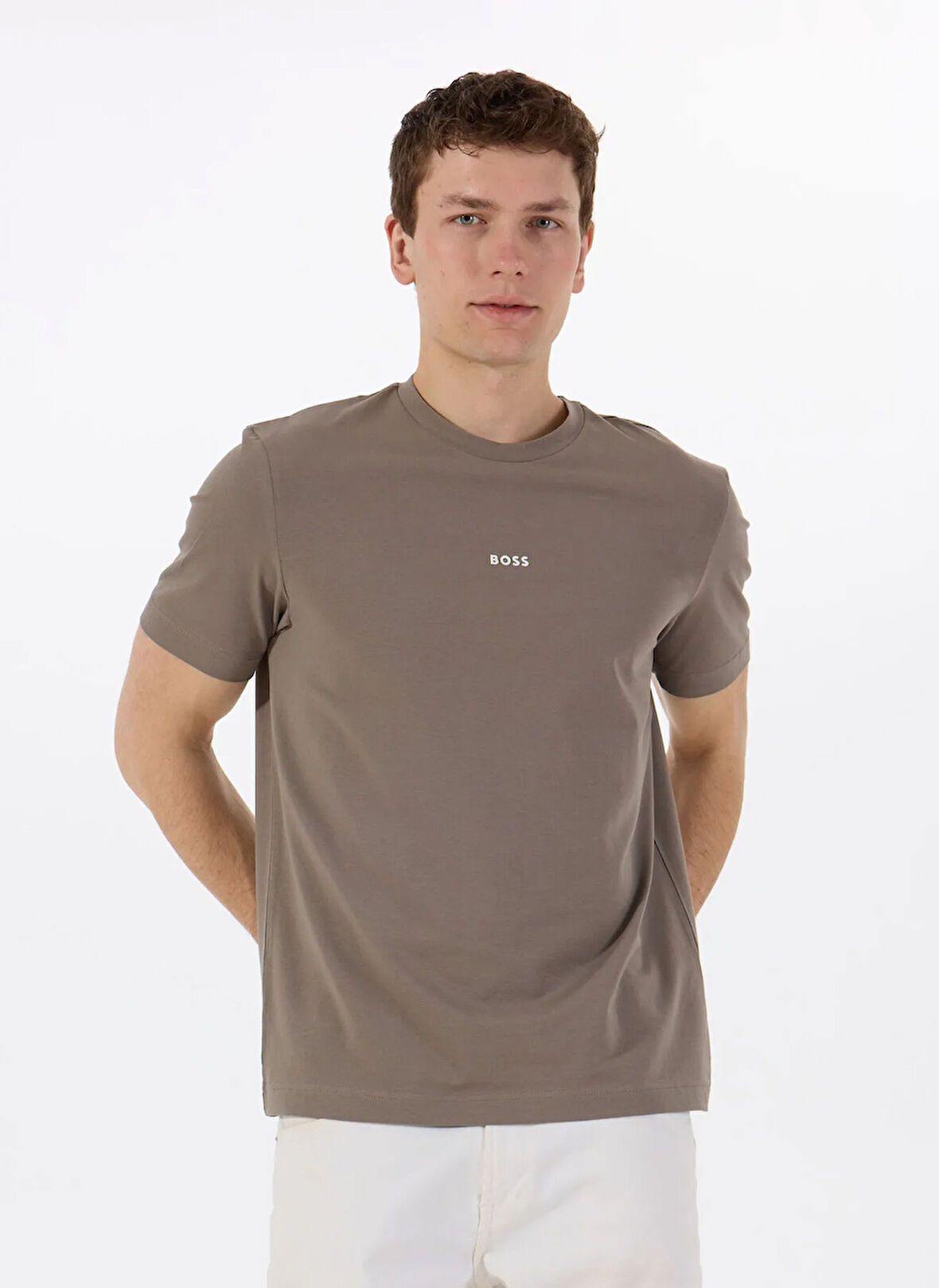 Boss Bisiklet Yaka Ekru Erkek T-Shirt TChup