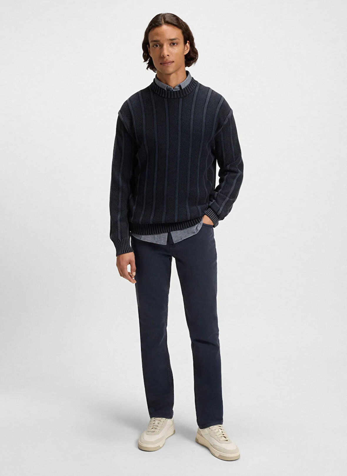 Boss Bisiklet Yaka Relaxed Lacivert Erkek Kazak Kaktus