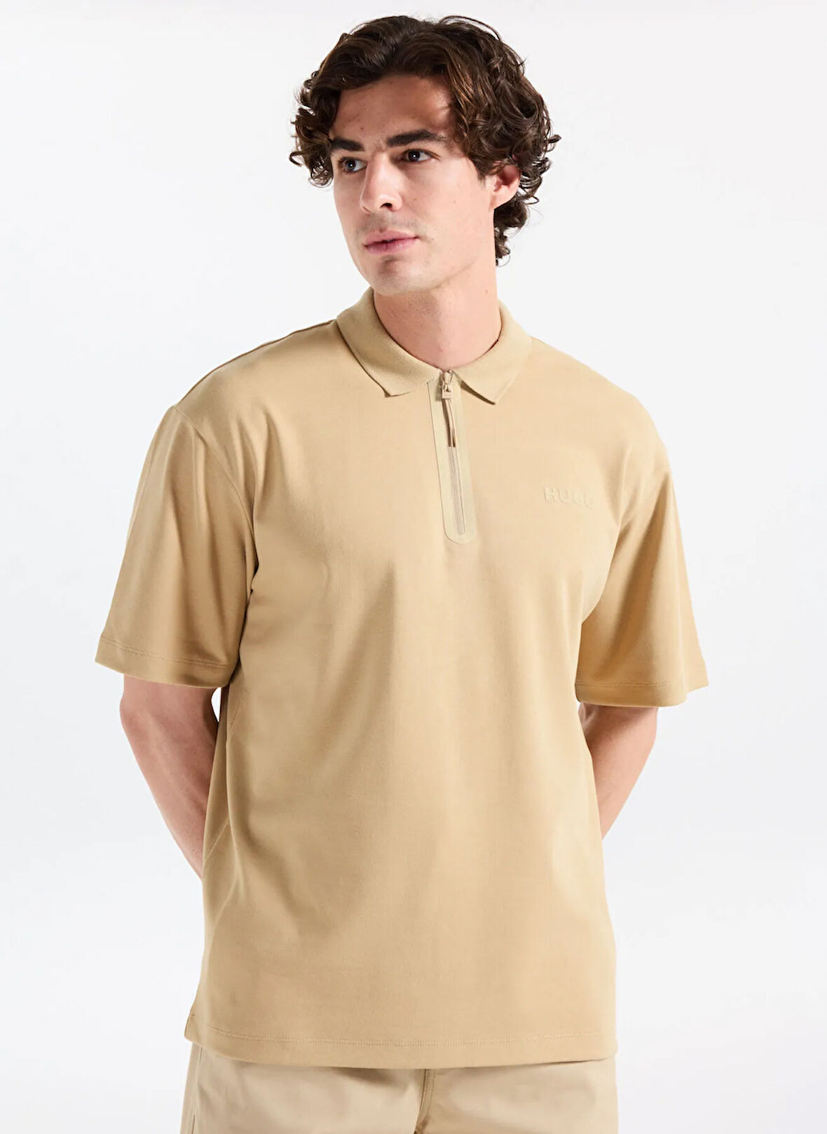 Hugo Düz Bej Erkek Polo T-Shirt 50542313_Dubilo
