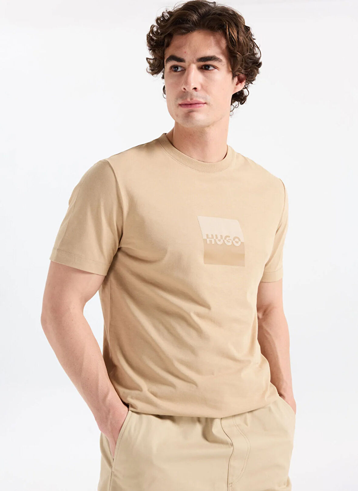 Hugo Bisiklet Yaka Bej Erkek T-Shirt 50542784_Dusplit