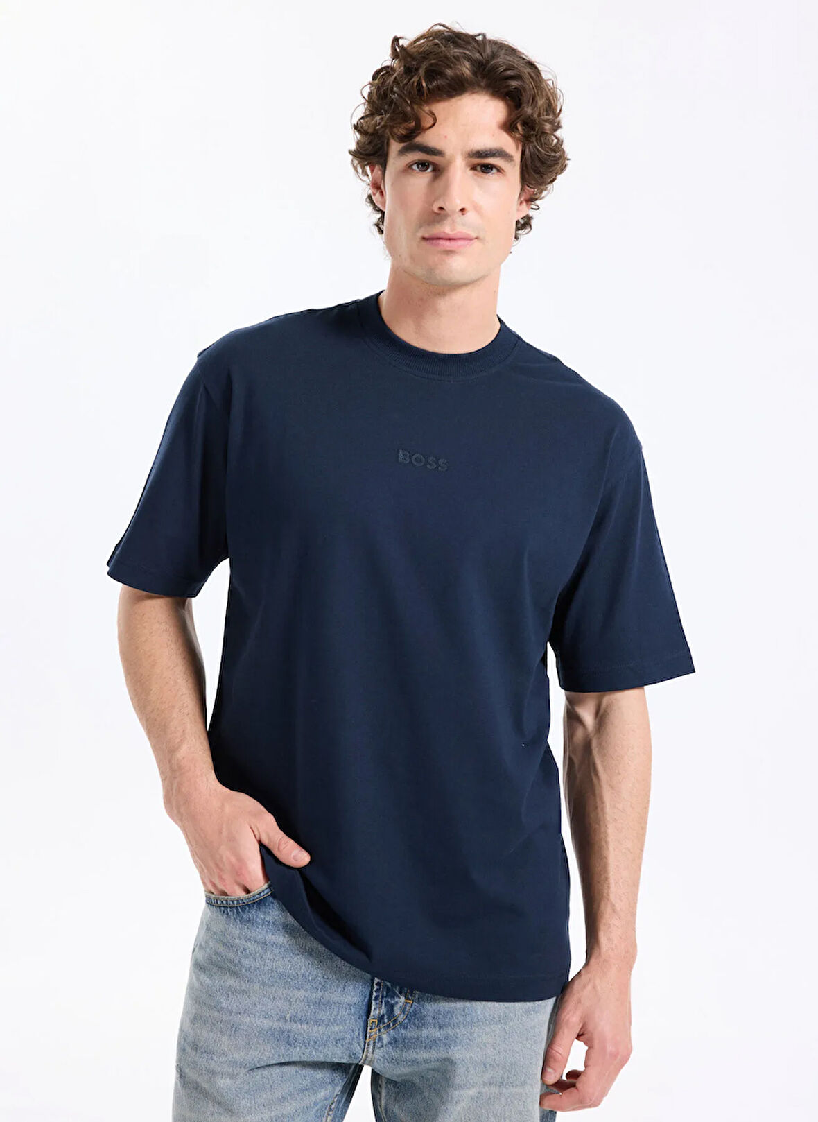 Boss Bisiklet Yaka Lacivert Erkek T-Shirt Te_Aviator