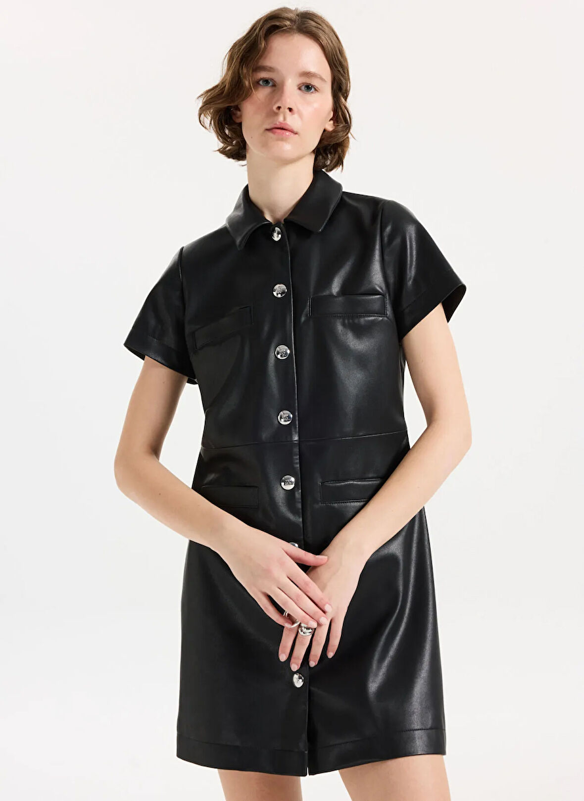 Hugo Gömlek Yaka Siyah Kısa Kadın Elbise 50542354