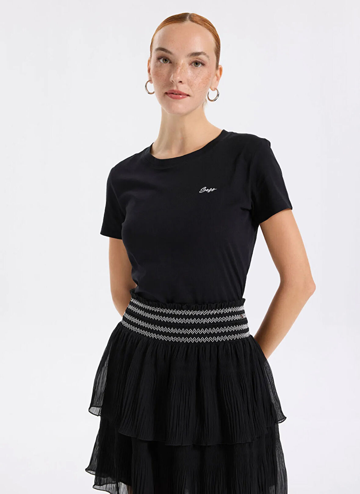 Boss Bisiklet Yaka Siyah Kadın T-Shirt 50554015