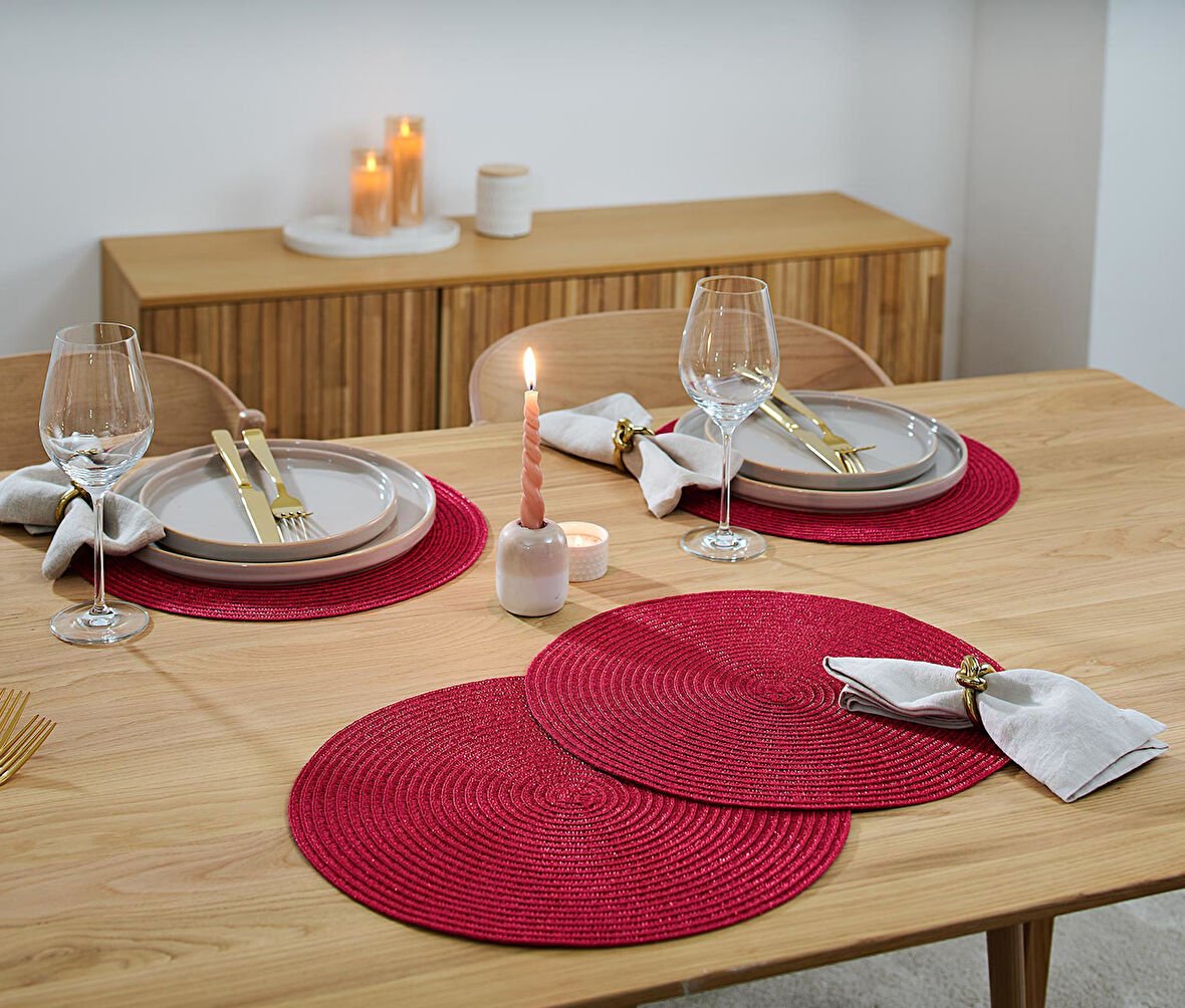 Amerikan Servis, 4 lü Set, Yuvarlak, Kırmızı