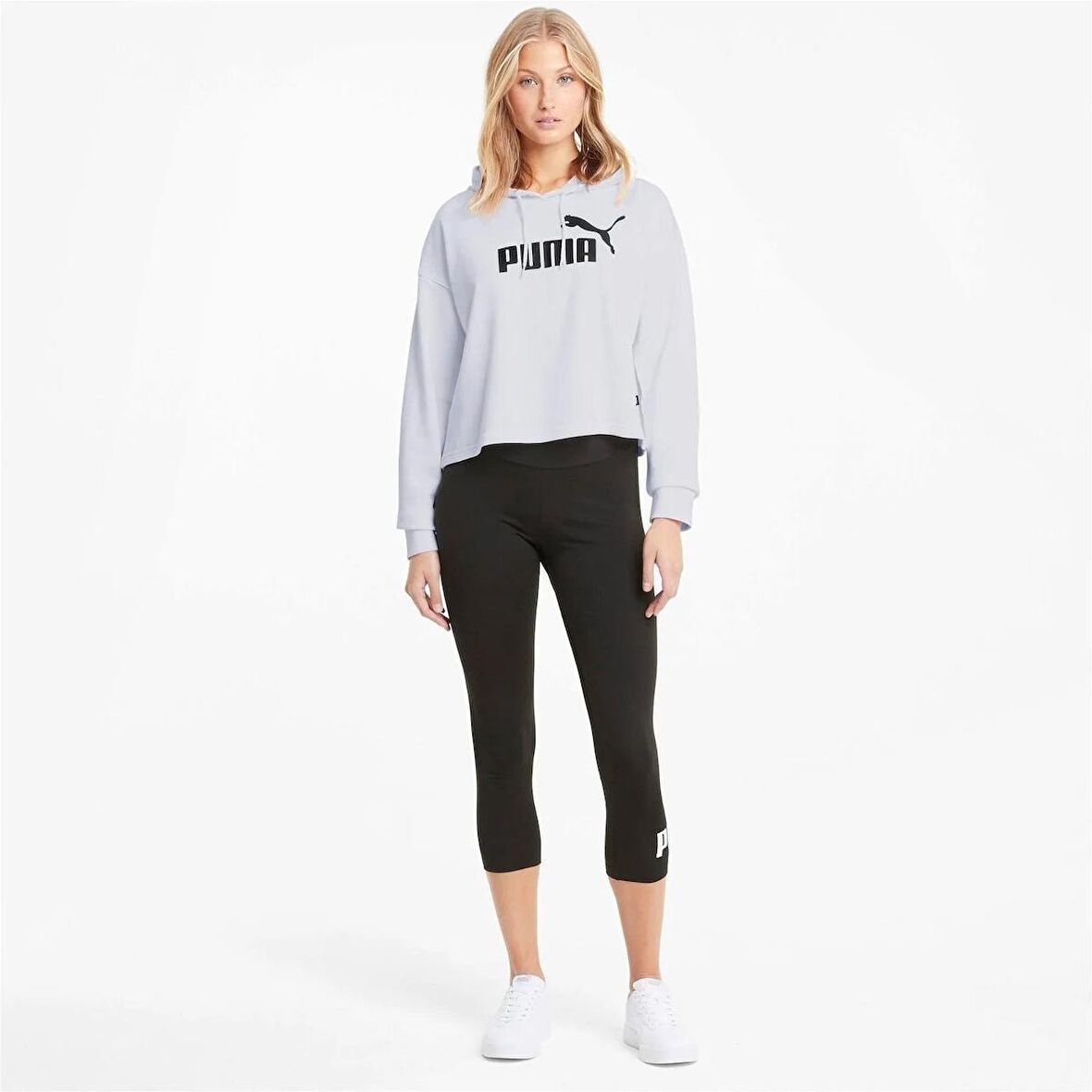 Puma ESS Cropped Logo Hoodie TR BEYAZ Kadın Eşofman Üstü