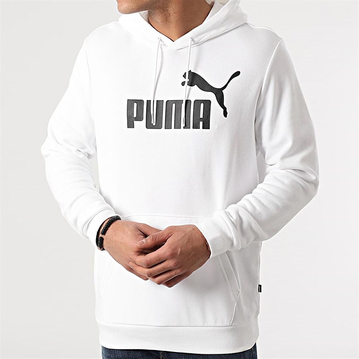 Puma Ess Big Logo Hoodie - Erkek Beyaz Kapüşonlu Sweatshirt - 586688 02