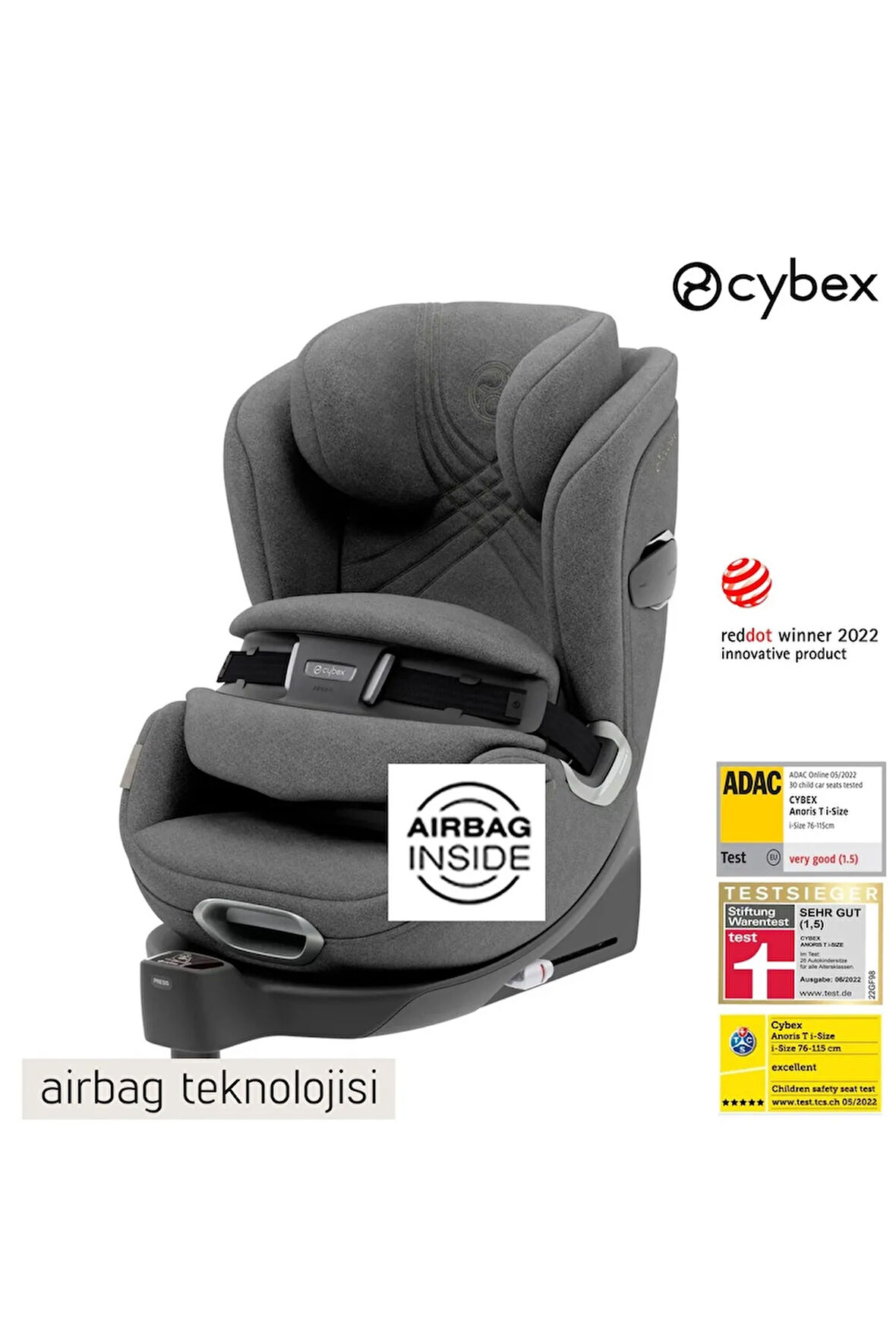 Anoris T isize (soho grey) Dünyanın ilk airbagli oto koltuğu , 9-21 kg