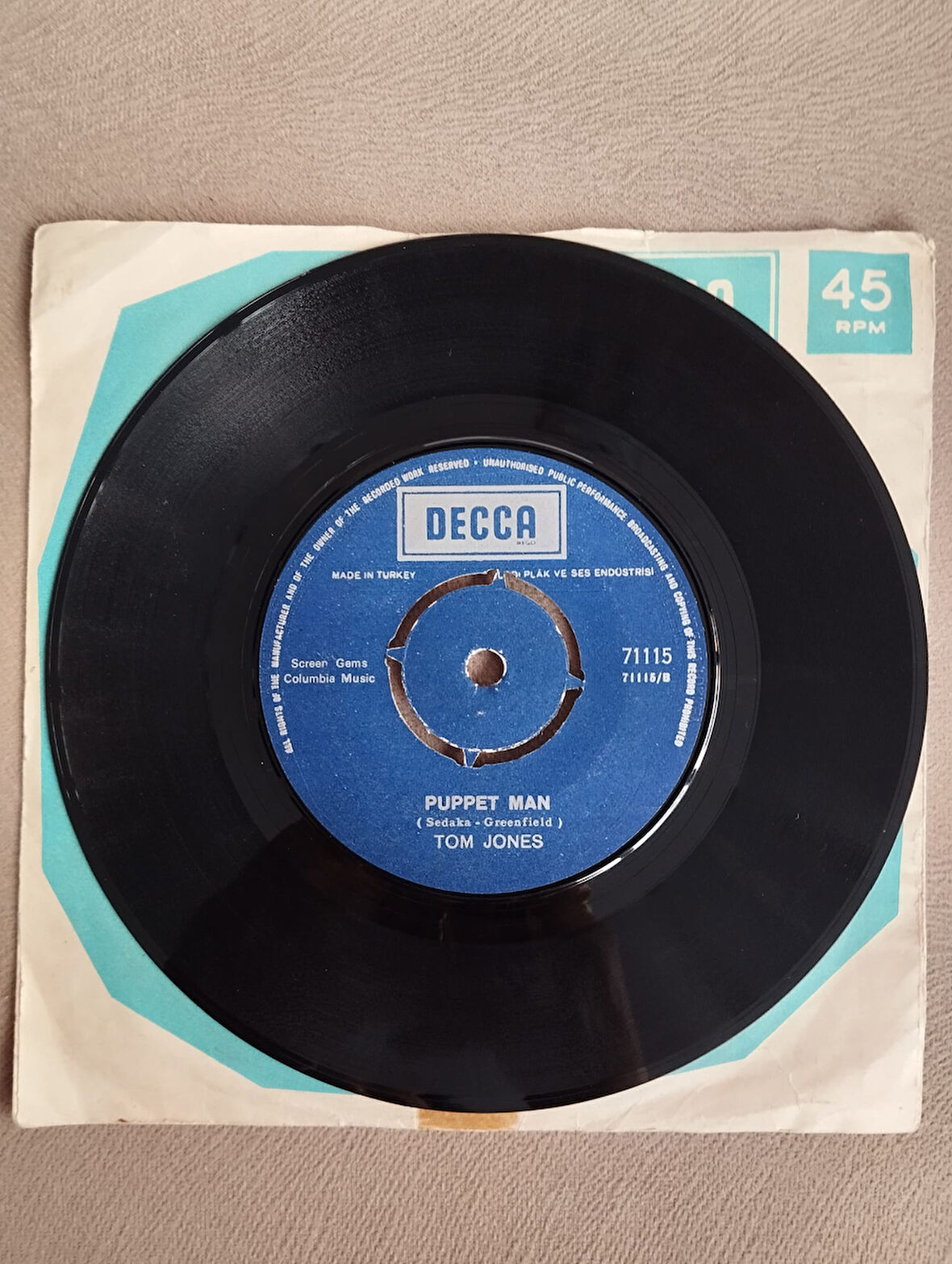 Tom Jones – Puppet Man / You’re my world  -  Türkiye Basım 45lik Plak-2.EL
