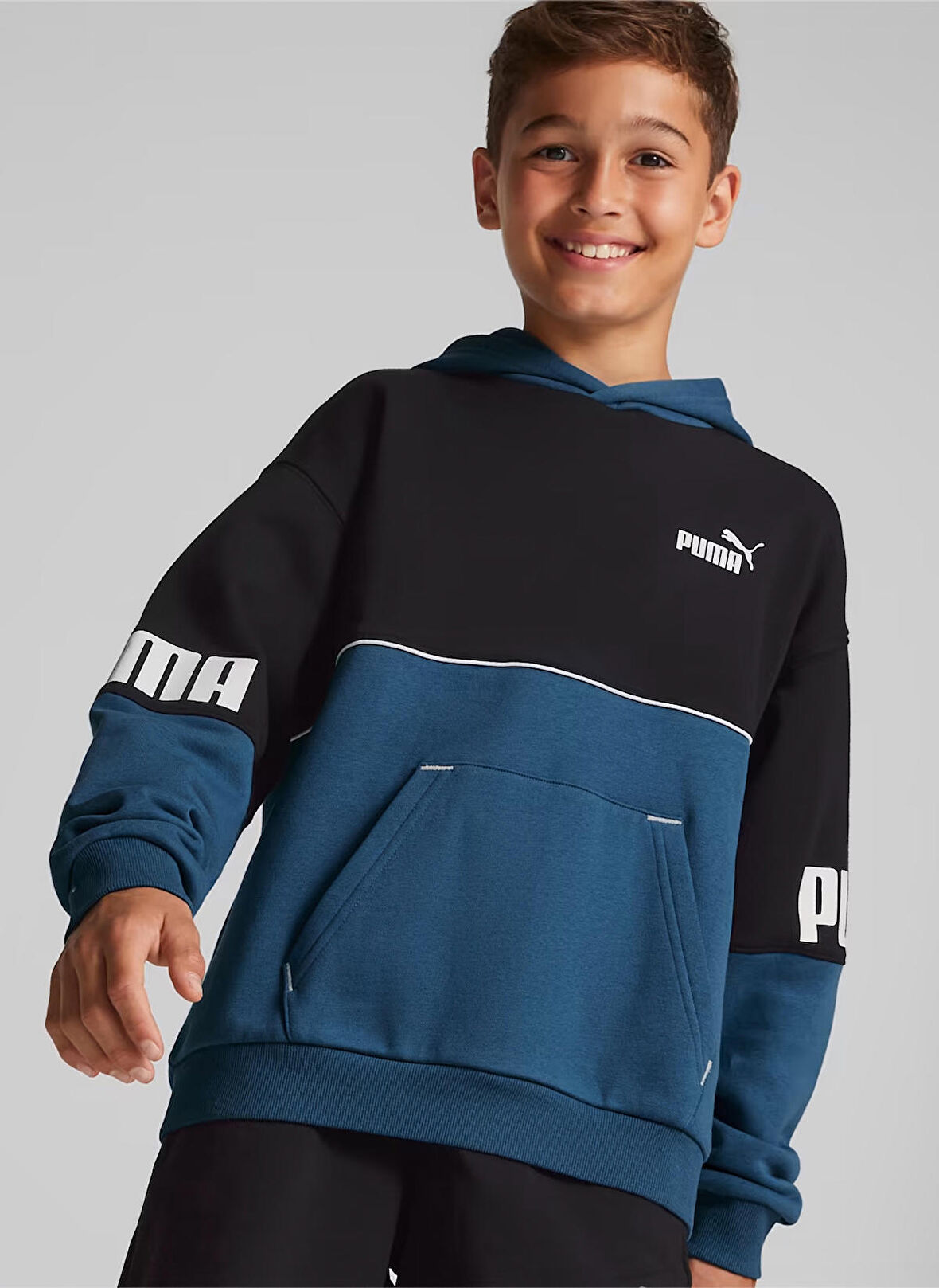 Puma Düz Erkek Mavi Sweatshırt 67009817 Puma Power Colorblock Hood