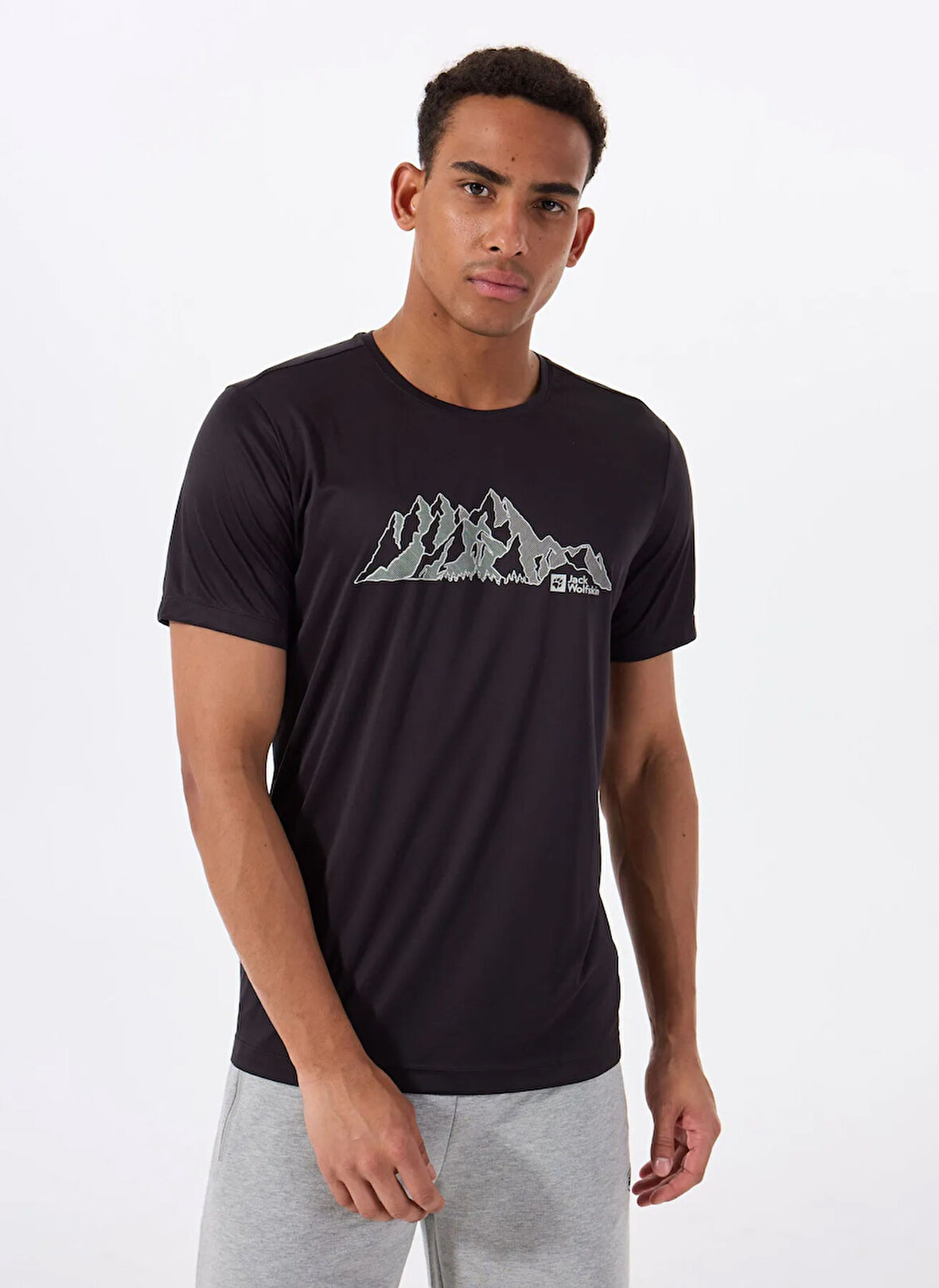 Jack Wolfskin A63269PEAK GRAPHIC T M Antrasit Bisiklet Yaka Regular Fit Düz Erkek T-Shirt