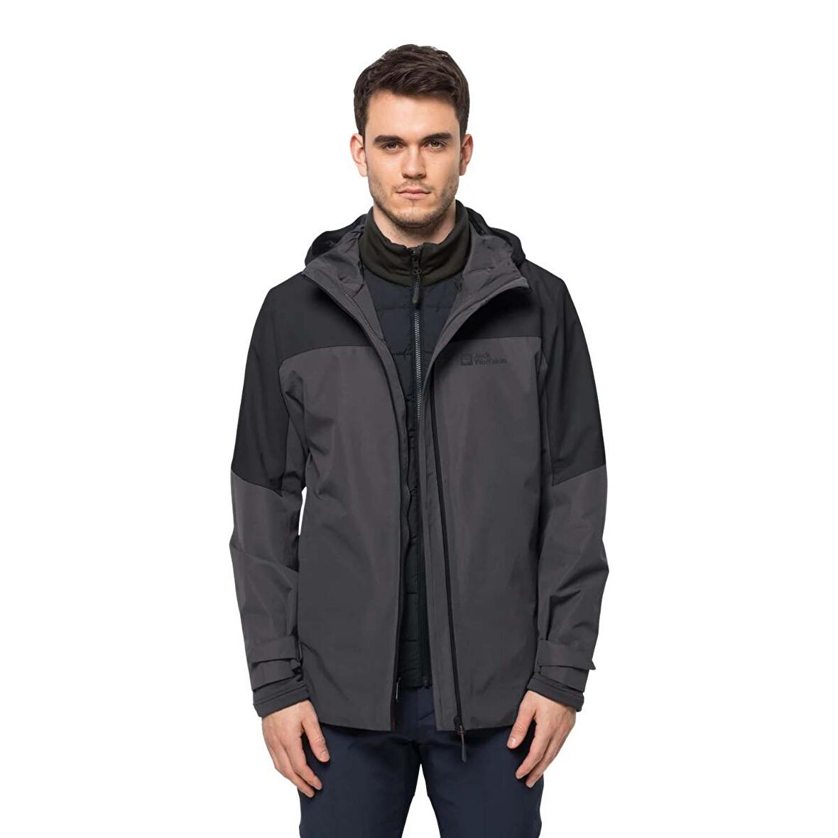 Jack Wolfskin Siyah Erkek Kapüşonlu Termal Zip Ceket 1115291-6000 GLAABACH 3IN1 JKT M