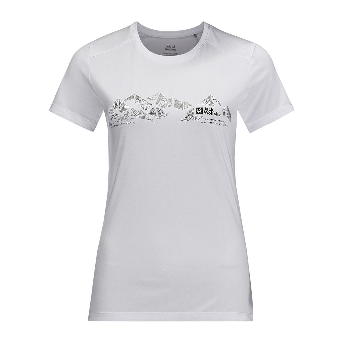 Jack Wolfskin Bisiklet Yaka Koyu Beyaz Kadın T-Shirt 1807213_5195 CROSSTRAIL GRAPHIC T W