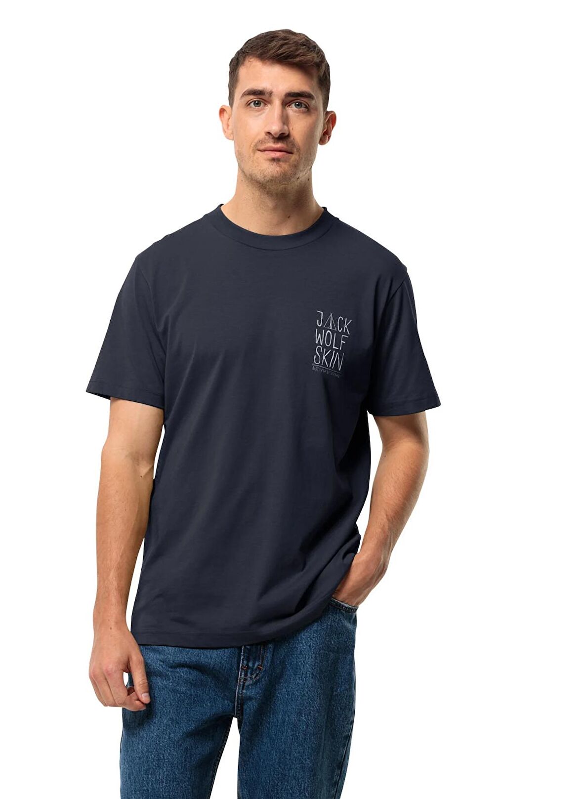 Jack Wolfskin Lacivert Erkek Bisiklet Yaka T-Shirt 1809791TR_JACK TENT T M