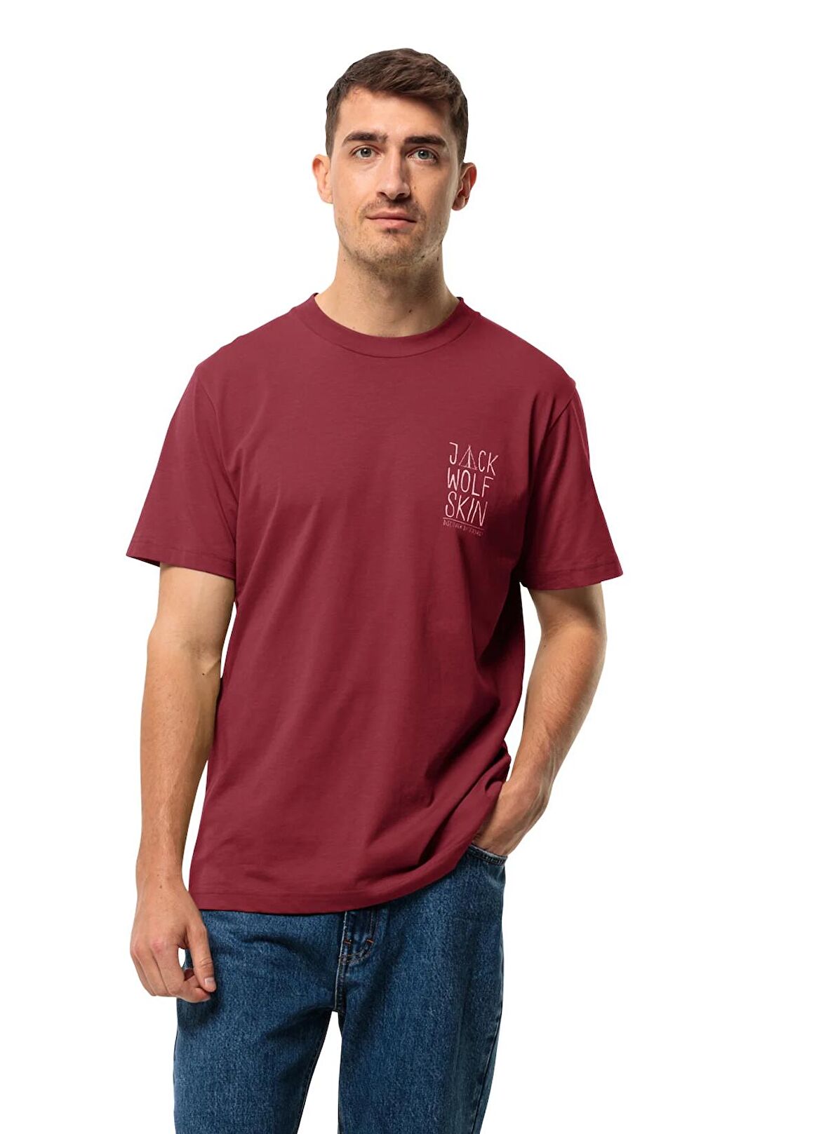 Jack Wolfskin Bordo Erkek Bisiklet Yaka T-Shirt 1809791TR_JACK TENT T M