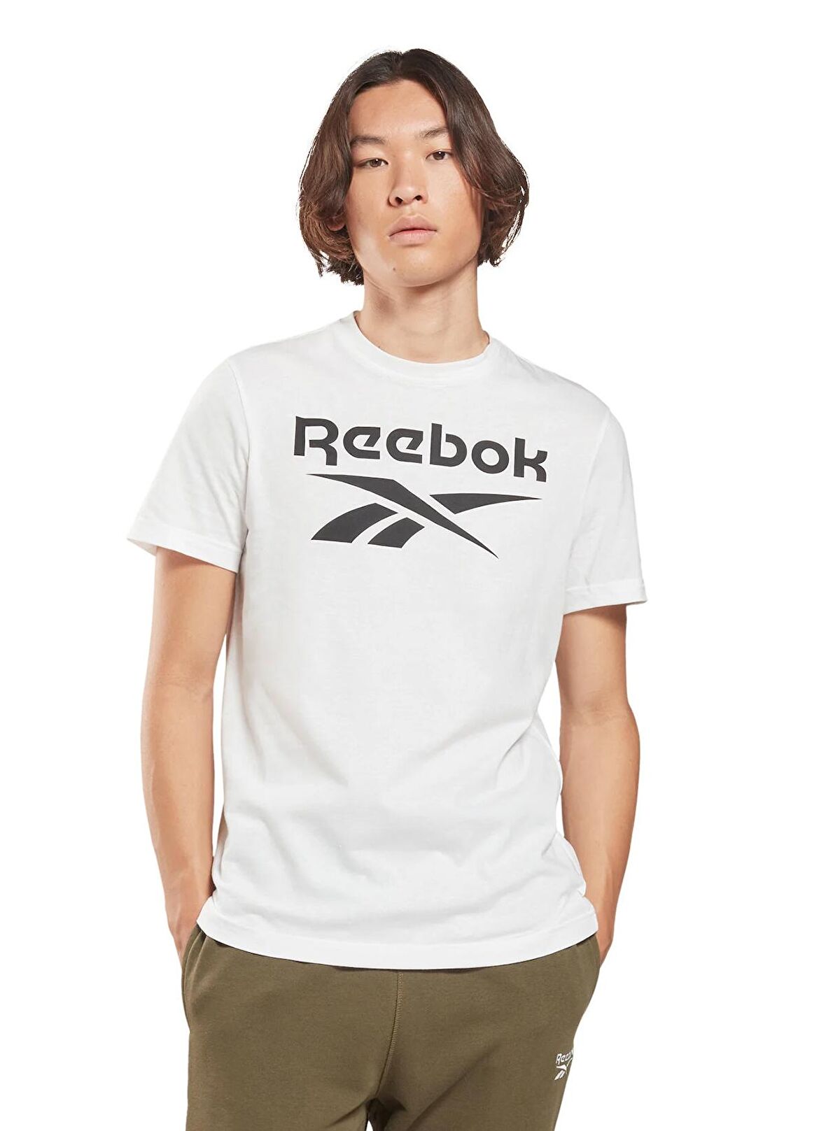 Reebok Bisiklet Yaka Düz Beyaz Erkek T-Shirt HD4218 RI Big Logo Tee