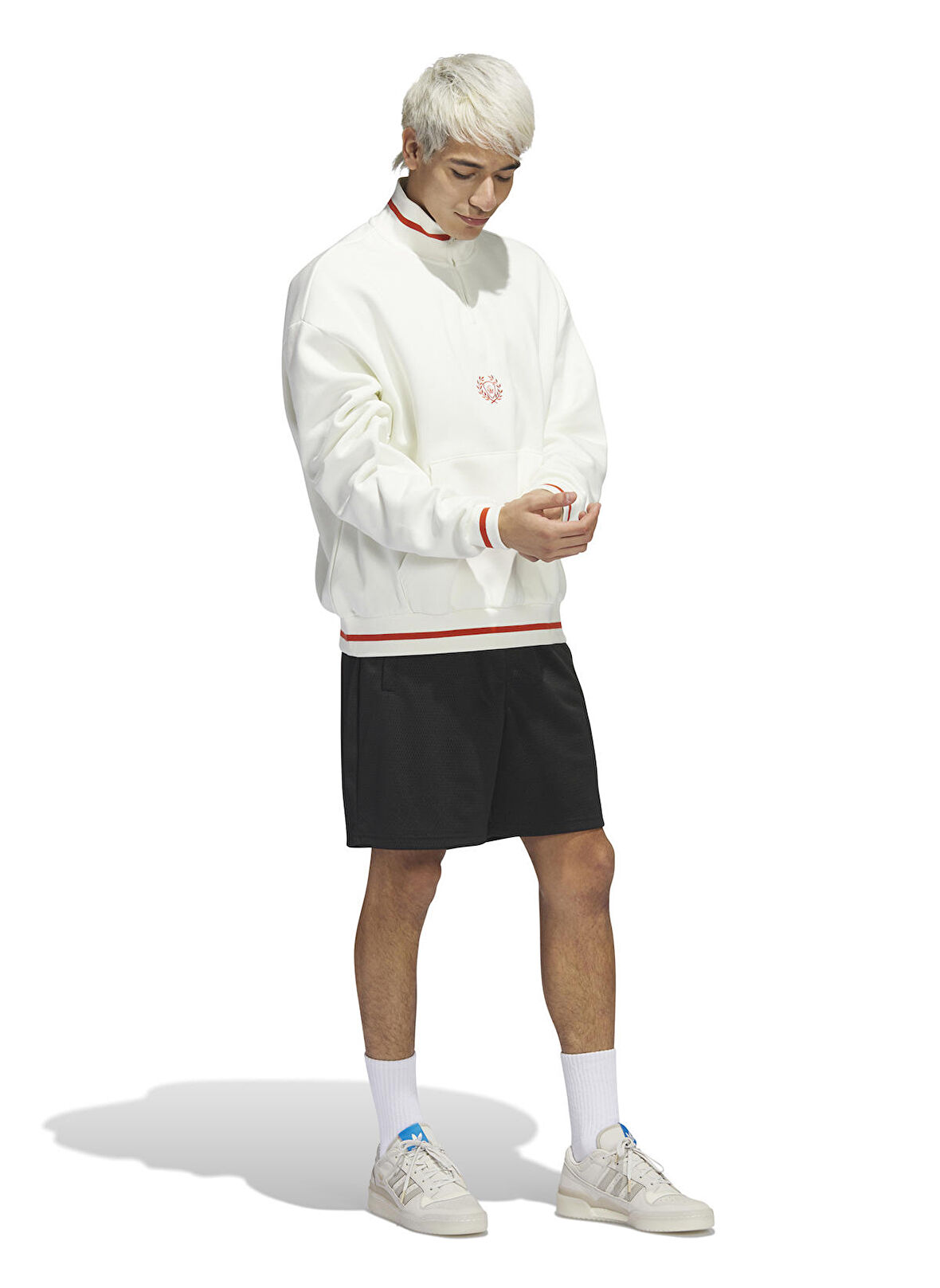 adidas Kapüşon Yaka Beyaz Erkek Sweatshırt H47039 HP P Half-Zip