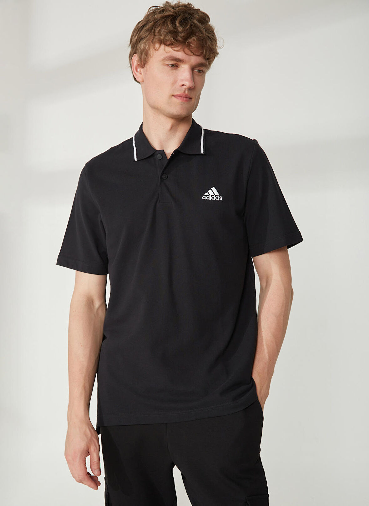 adidas Dik Yaka Düz Siyah Erkek T-Shirt IC9314 M SL PQ PS