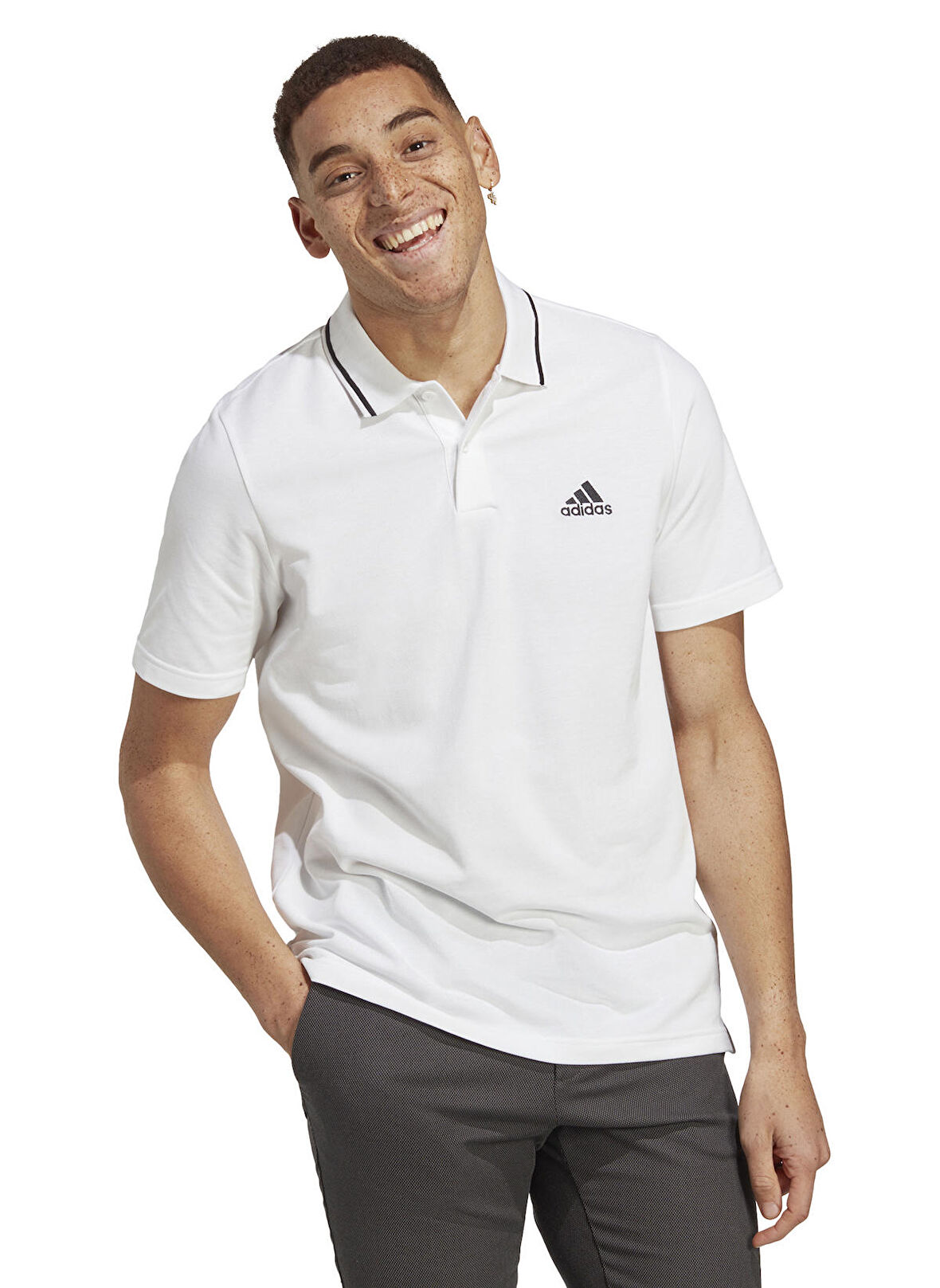 adidas Dik Yaka Düz Beyaz Erkek T-Shirt IC9315 M SL PQ PS