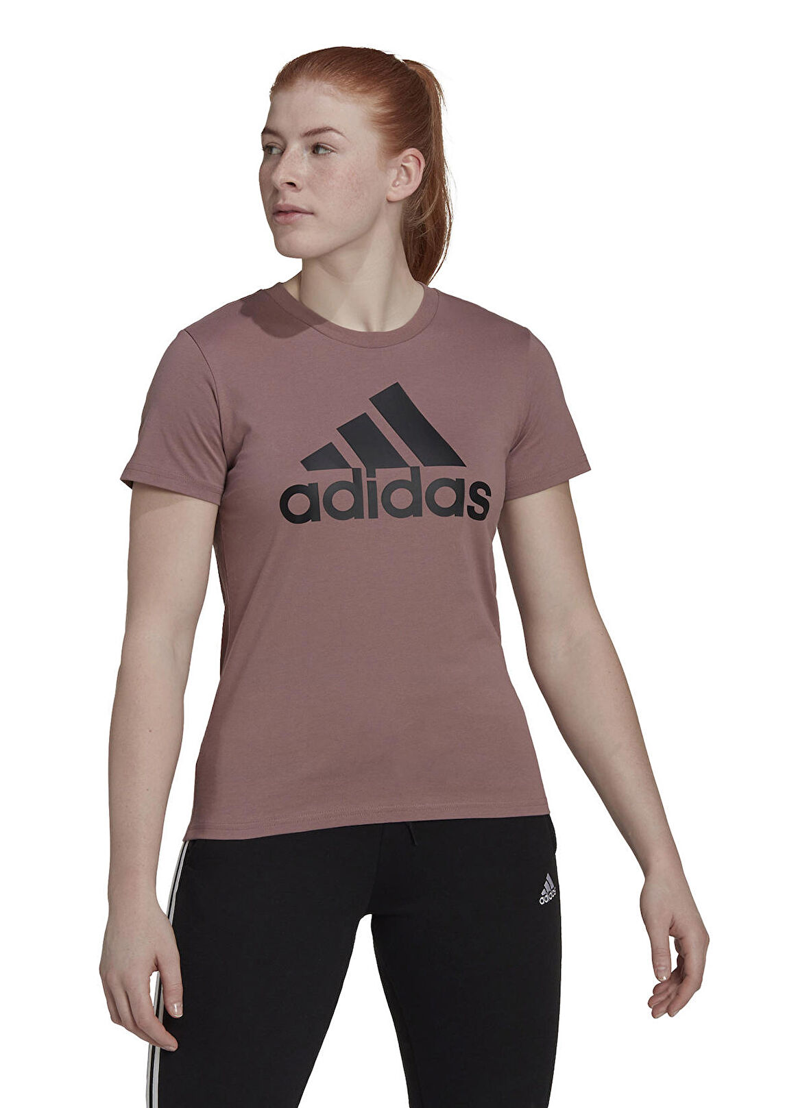adidas Bisiklet Yaka Baskılı Gül Kurusu - Siyah Kadın T-Shirt HL2029 W BL T