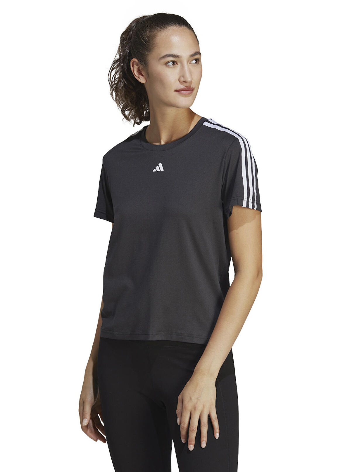 adidas Bisiklet Yaka Düz Siyah - Beyaz Kadın T-Shirt IC5039 TR-ES 3S T