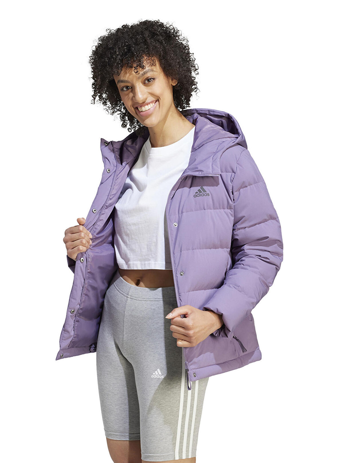 adidas Mor Kadın Kapüşon Yaka Regular Fit Mont IK3181-W HELIONIC HO J     SHA