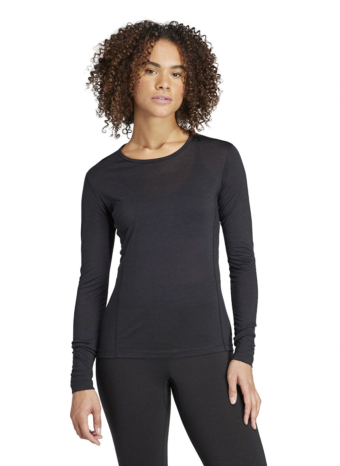 Siyah Kadın Yuvarlak Yaka Normal Kalıp T-Shirt HZ8557 XPR MER150 LS W