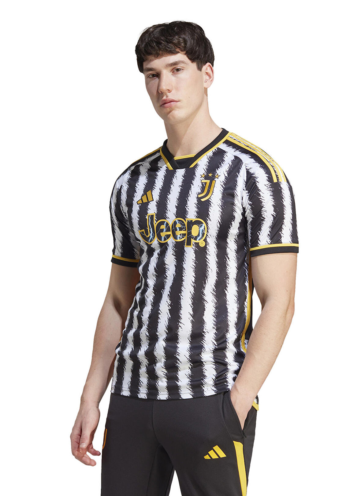 adidas Siyah - Beyaz - Sarı Erkek Bisiklet Yaka  Baskılı Forma HR8256-HR8256-JUVENTUS HOME JERSEY