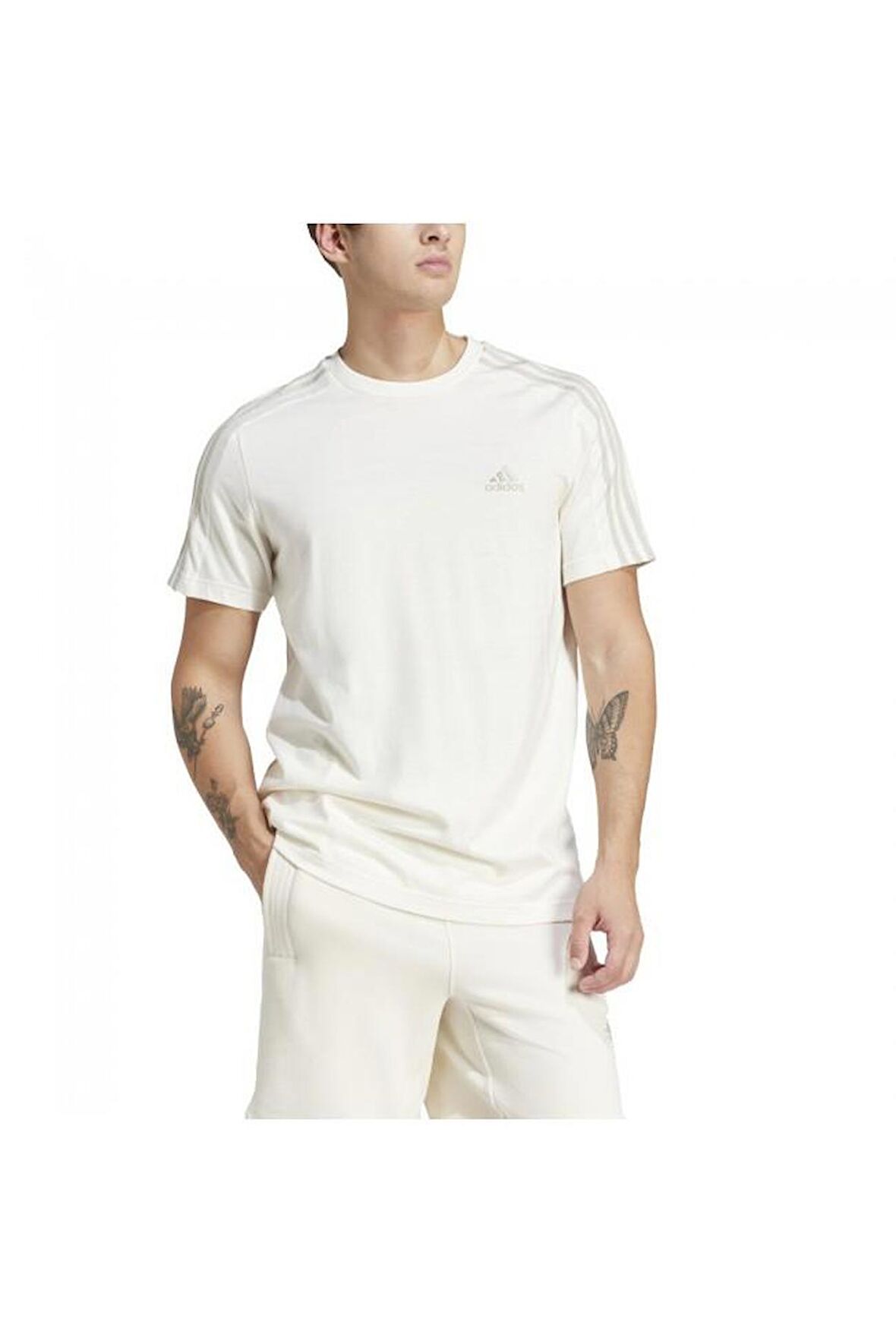 adidas 3 Stripes Single Jersey Erkek Tişört  Beyaz IS1337