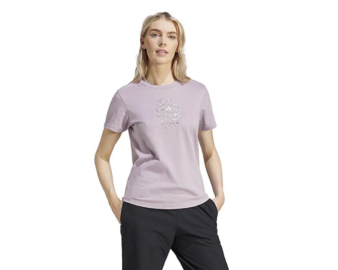 adidas W Metallic Tee Kadın Günlük Tişört IN6449 Mor