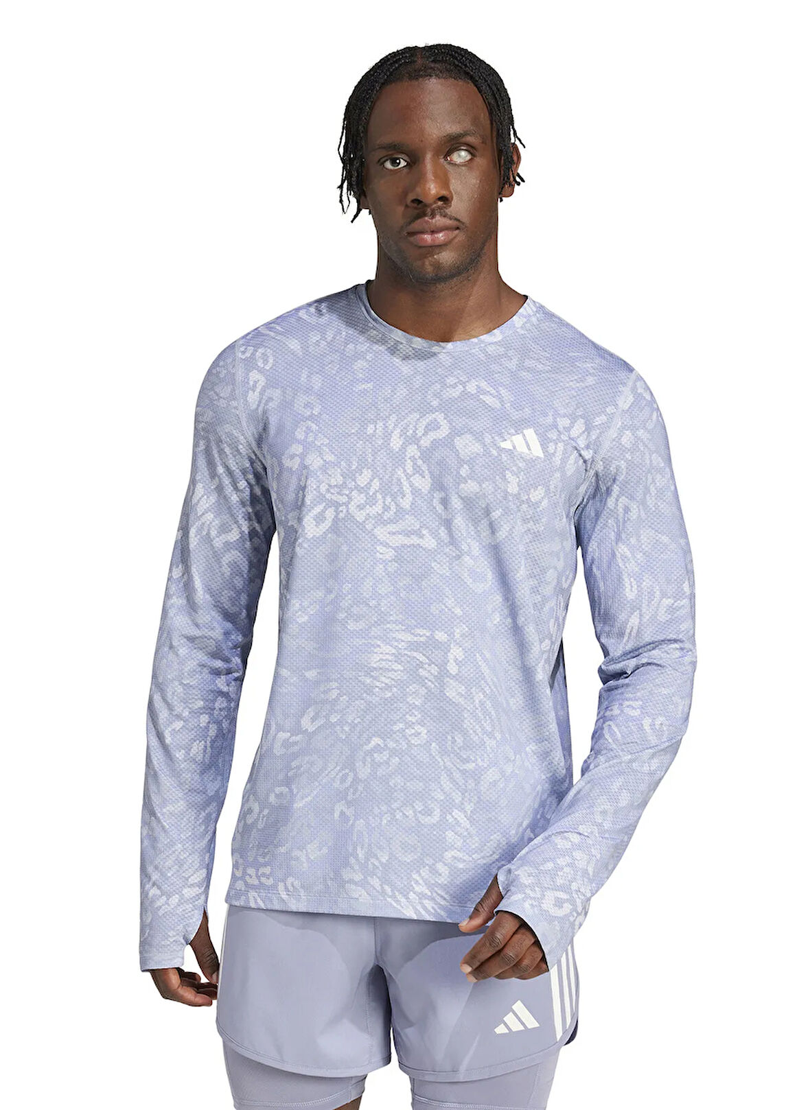 adidas JD7770 OTR E AOP LS M Mavi Yuvarlak Yaka Regular Fit Desenli Erkek T-Shirt