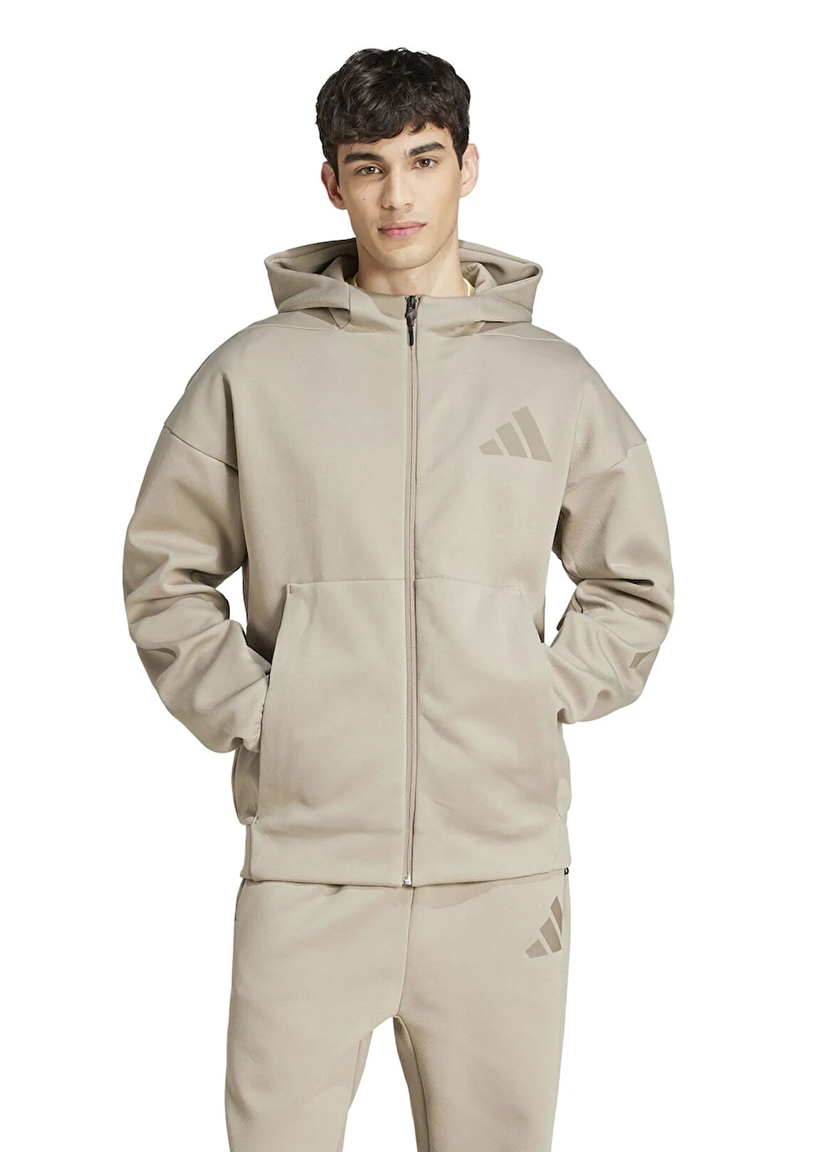 adidas JC5495 M Z.N.E. FZ Bej Normal Düz Erkek Zip Ceket