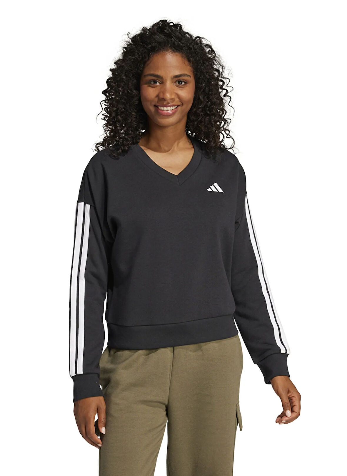 adidas JE0027 W 3S FT VN SWT Siyah V Yaka Regular Fit Düz Kadın Sweatshırt