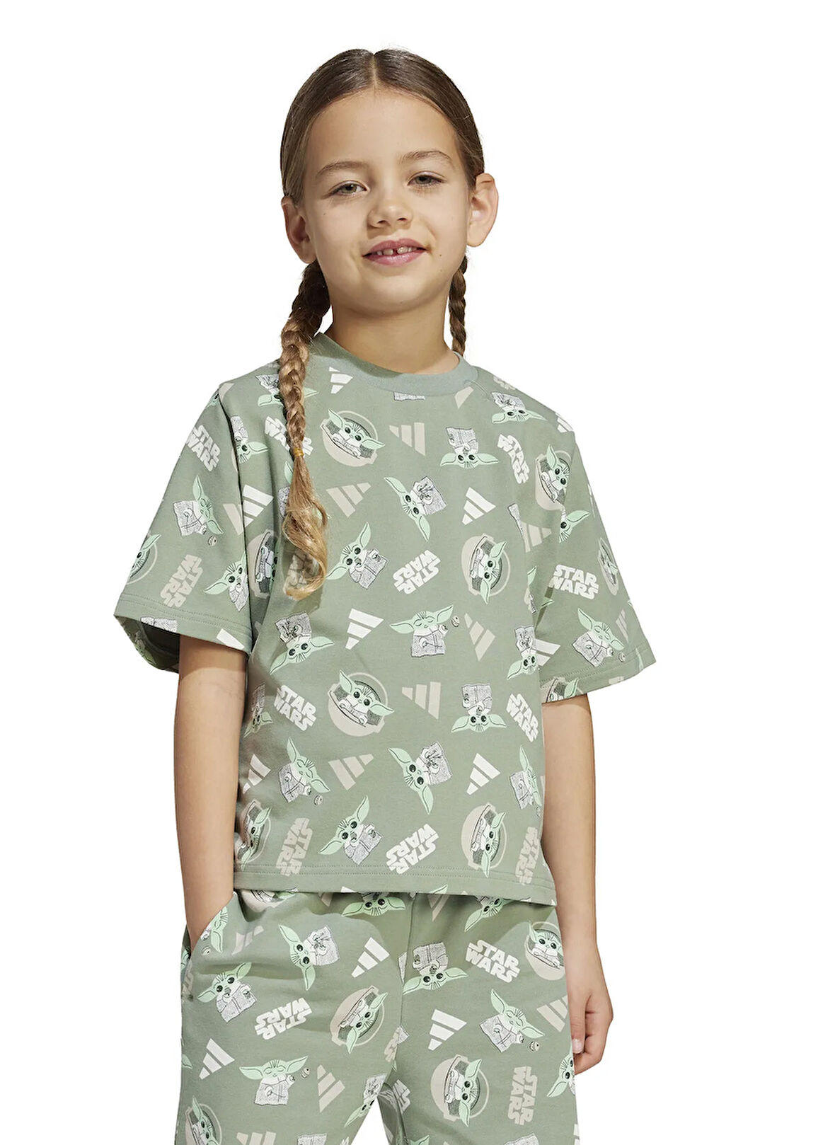 adidas Baskılı Yeşil Erkek Çocuk T-Shirt JF3650-LK SW MNDO T