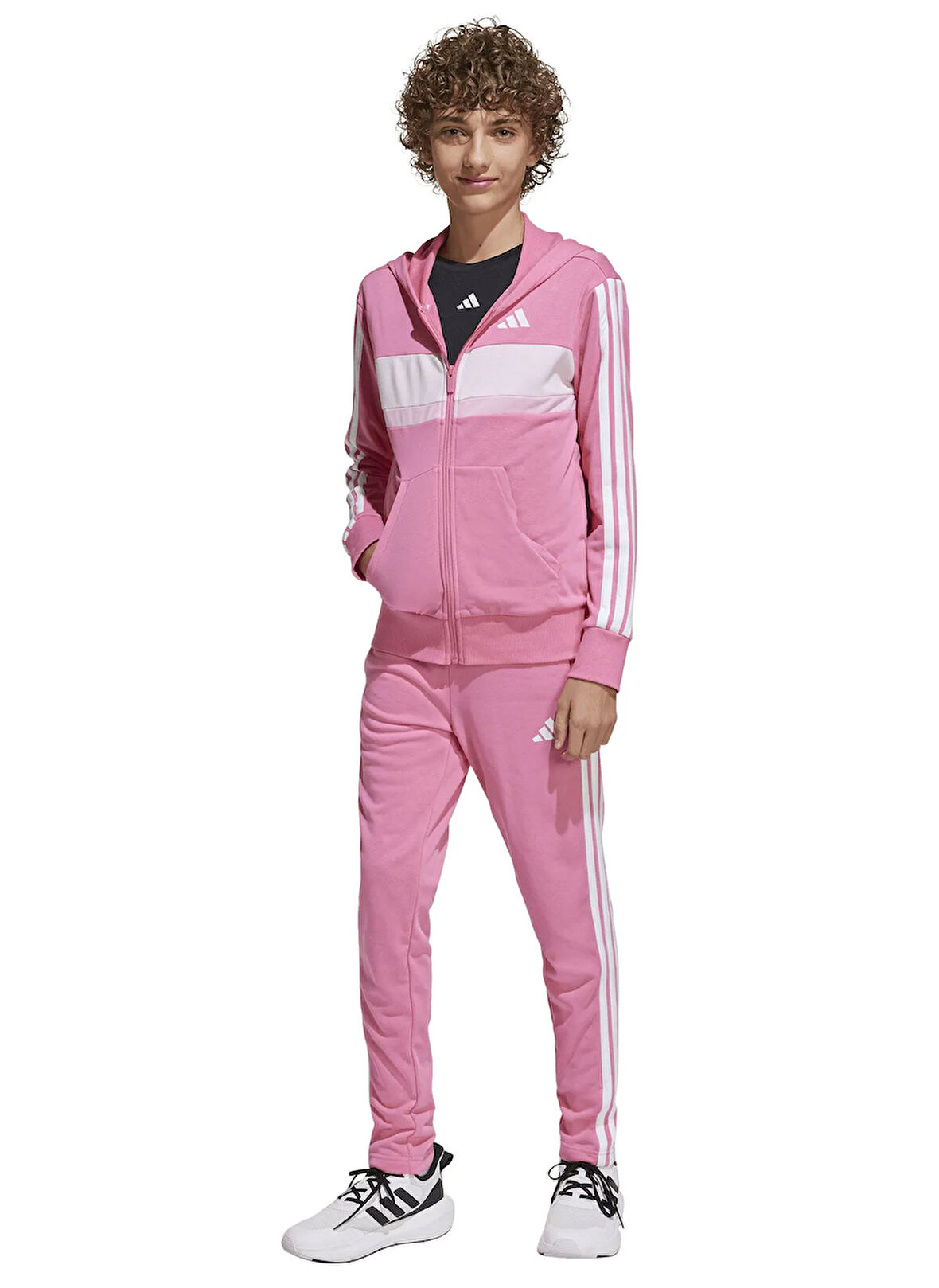 adidas Düz Pembe Kız Çocuk Eşofman Takımı JI6037 J 3S TIB FT TS