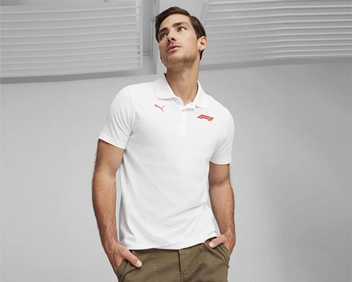 Puma F1 Ess Logo Polo Erkek Günlük Polo Yaka Tişört 62585202 Beyaz