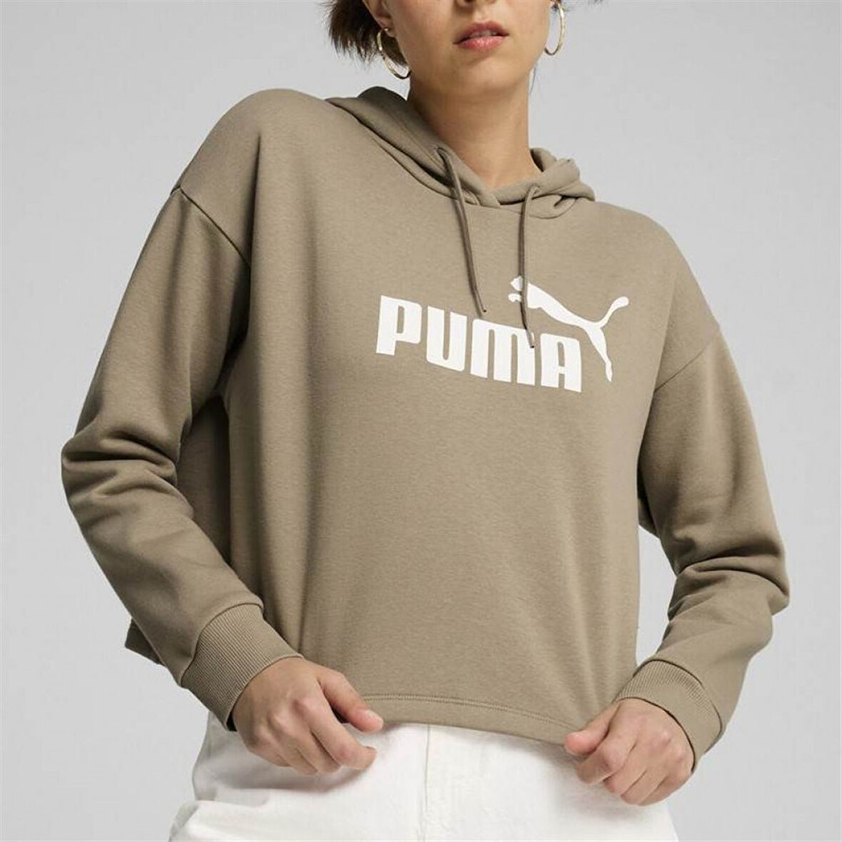 Puma Ess Cropped Logo Hoodie Oak Branch Kadın Spor Sweatshirt - 586869 67