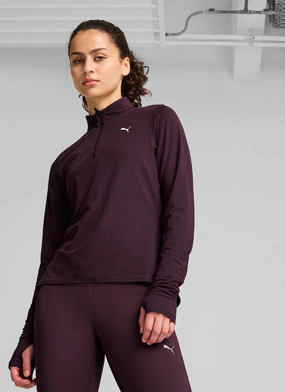 Bordo Kadın Bisiklet Yaka Normal Kalıp T-Shirt 52317044 RUN FAVORITE 1/4 ZIP W