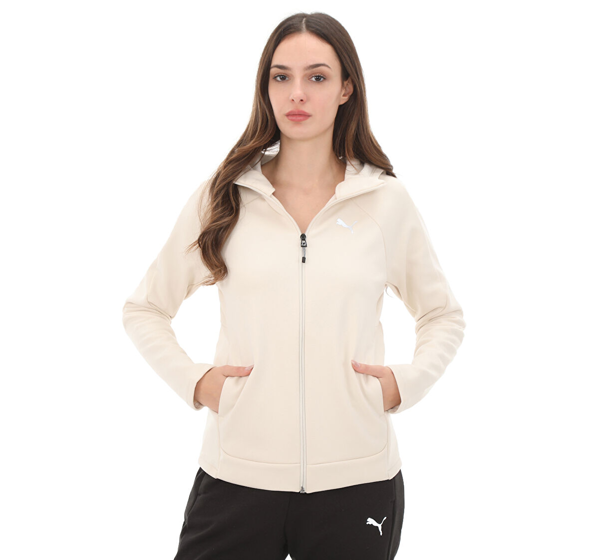 681673-87 Puma Evostrıpe Full-Zip Hoodie Kadın Ceket Krem